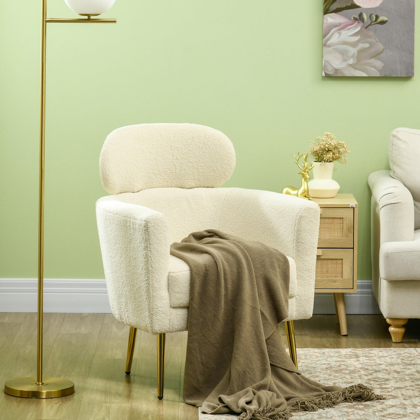 HOMCOM Barrel Accent Chair with Detachable Headrest, Modern Armchair for Living Room, Home Office, Cream White