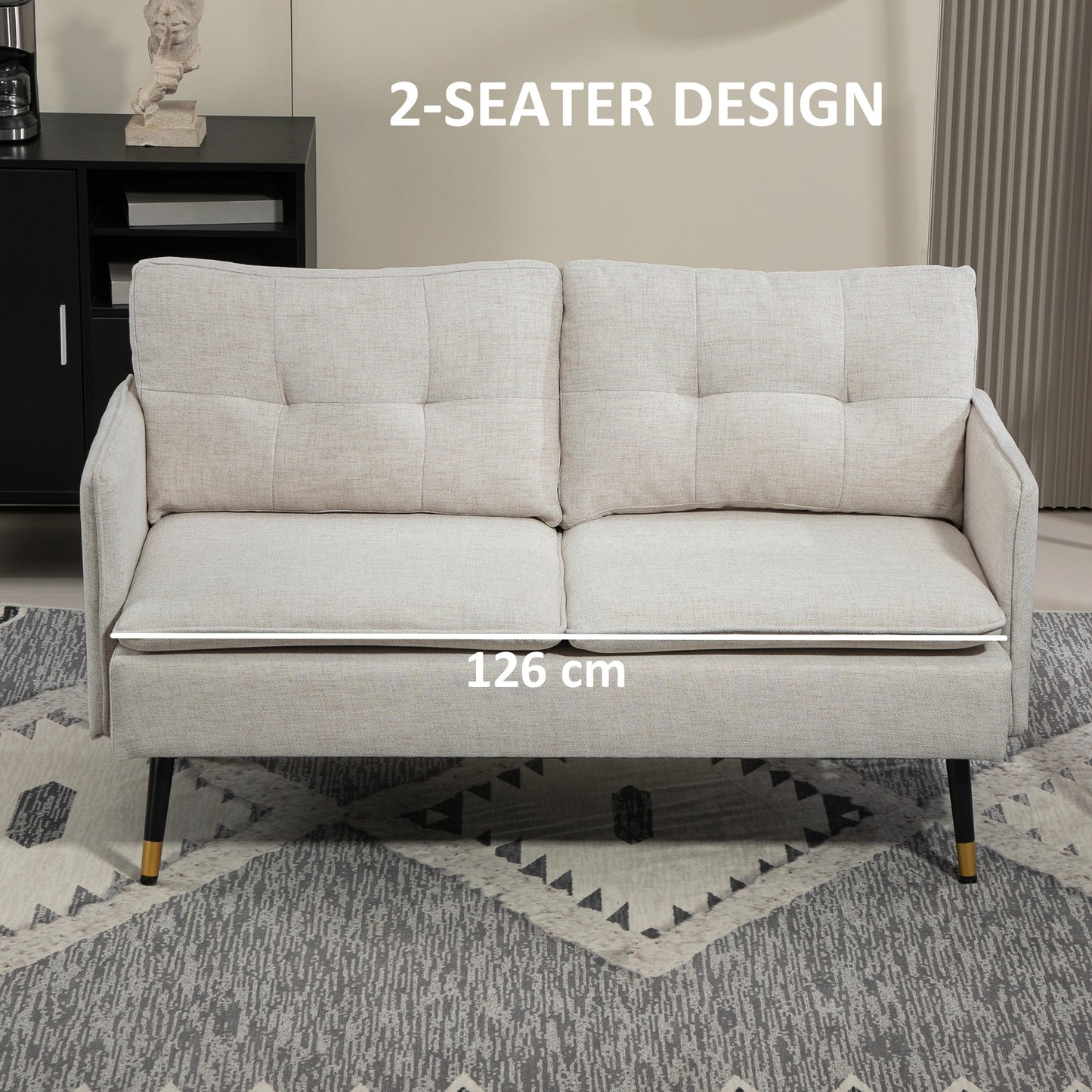 HOMCOM 55" Loveseat Sofa for Bedroom, Modern Love Seats Furniture with Button Tufting, Upholstered Small Couch for Living Room, Small Space, Grey