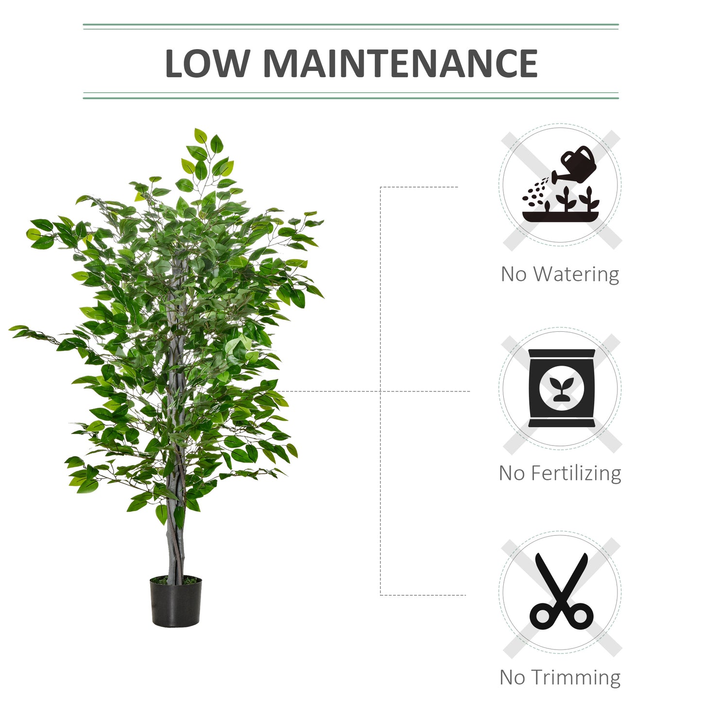 HOMCOM 4.5ft Ficus Artificial Plant with Realistic Leaves, Potted Fake Tree for Home Office Indoor Decor, Green