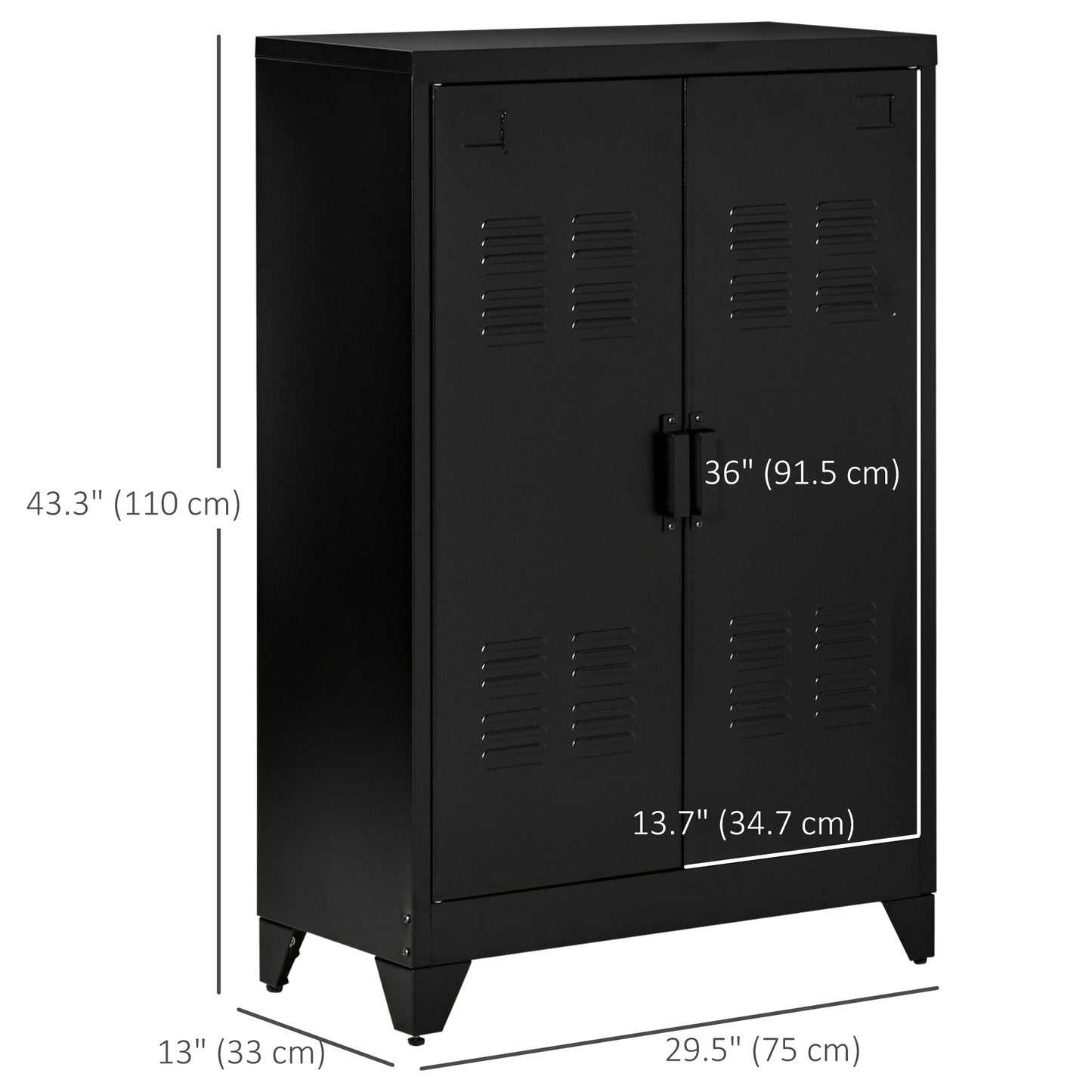 HOMCOM Metal Storage Cabinet, Industrial Sideboard Buffet Cabinet with 2 Louvered Doors, Adjustable Shelves, Grey