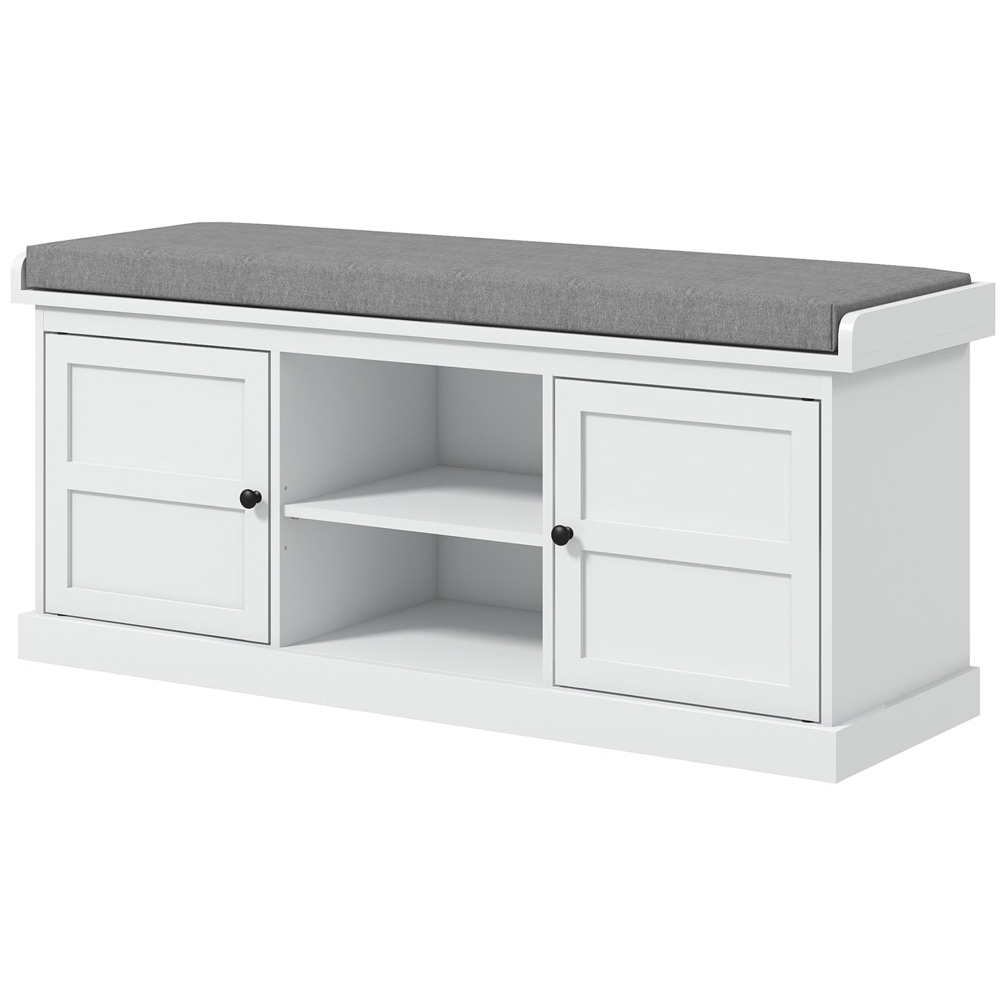 HOMCOM Shoe Storage Bench with Cushioned Seat, Entryway Bench Seat with 2 Cabinets and Adjustable Shelf for Hallway, White