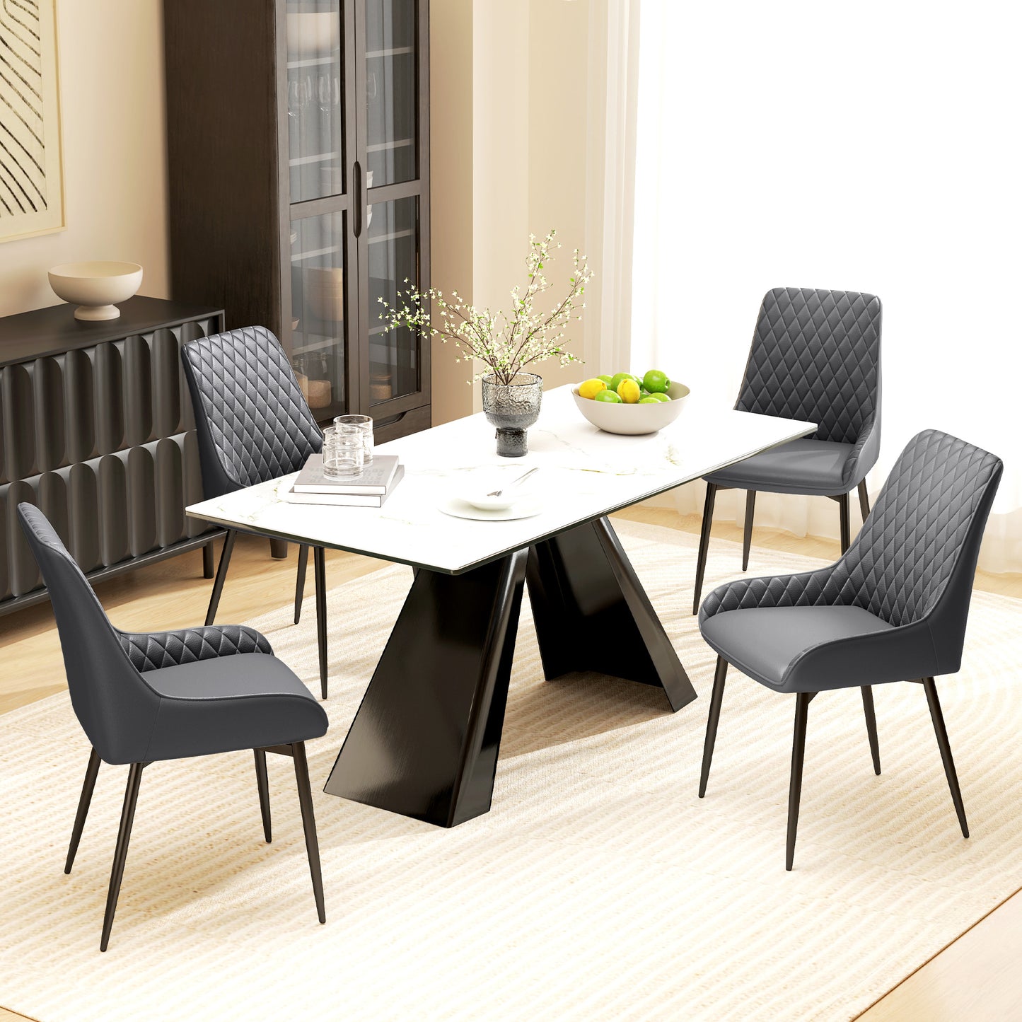 HOMCOM Upholstered Kitchen Chairs, Modern Dining Chairs Set of 2 with Diamond Tufting and Steel Legs for Dining Room, Black