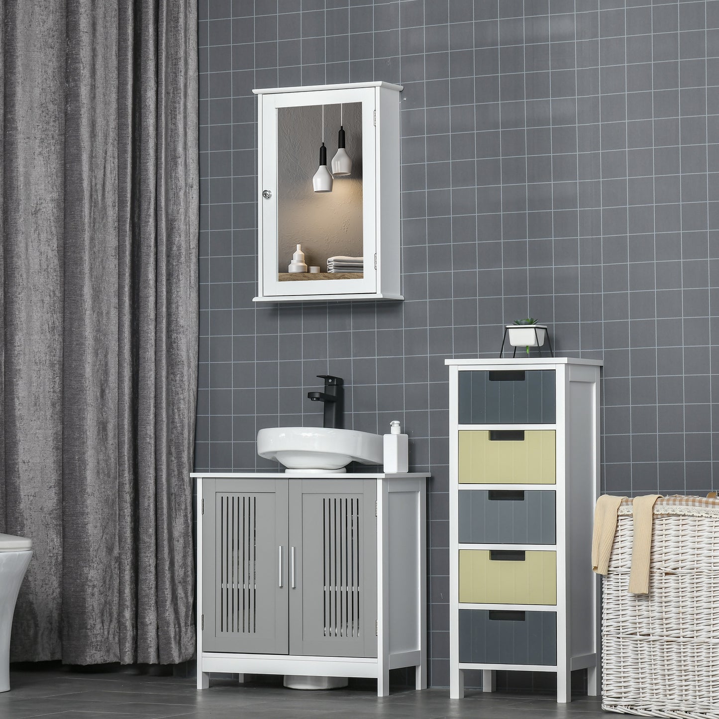 kleankin Bathroom Mirror Cabinet, Wall Mounted Medicine Cabinet with Door and Shelves, White