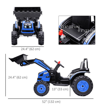 Aosom Kids Tractor 6V Battery Powered Digger Ride On Excavator Music Headlight Moving Forward Backward Blue