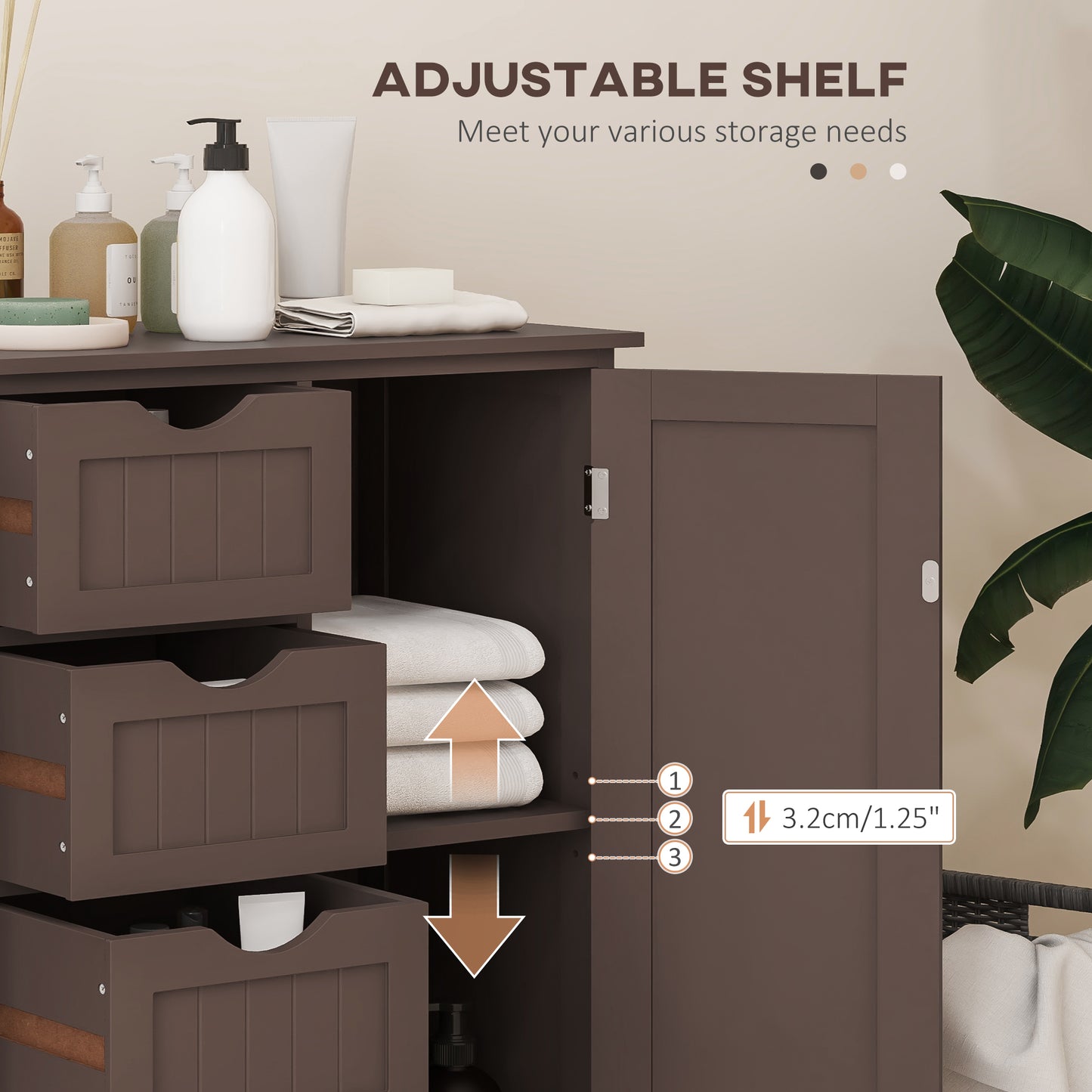 kleankin Bathroom Storage Cabinet, Floor Cabinet with Adjustable Shelf and 4 Drawers, Side Cabinet for Washroom, White
