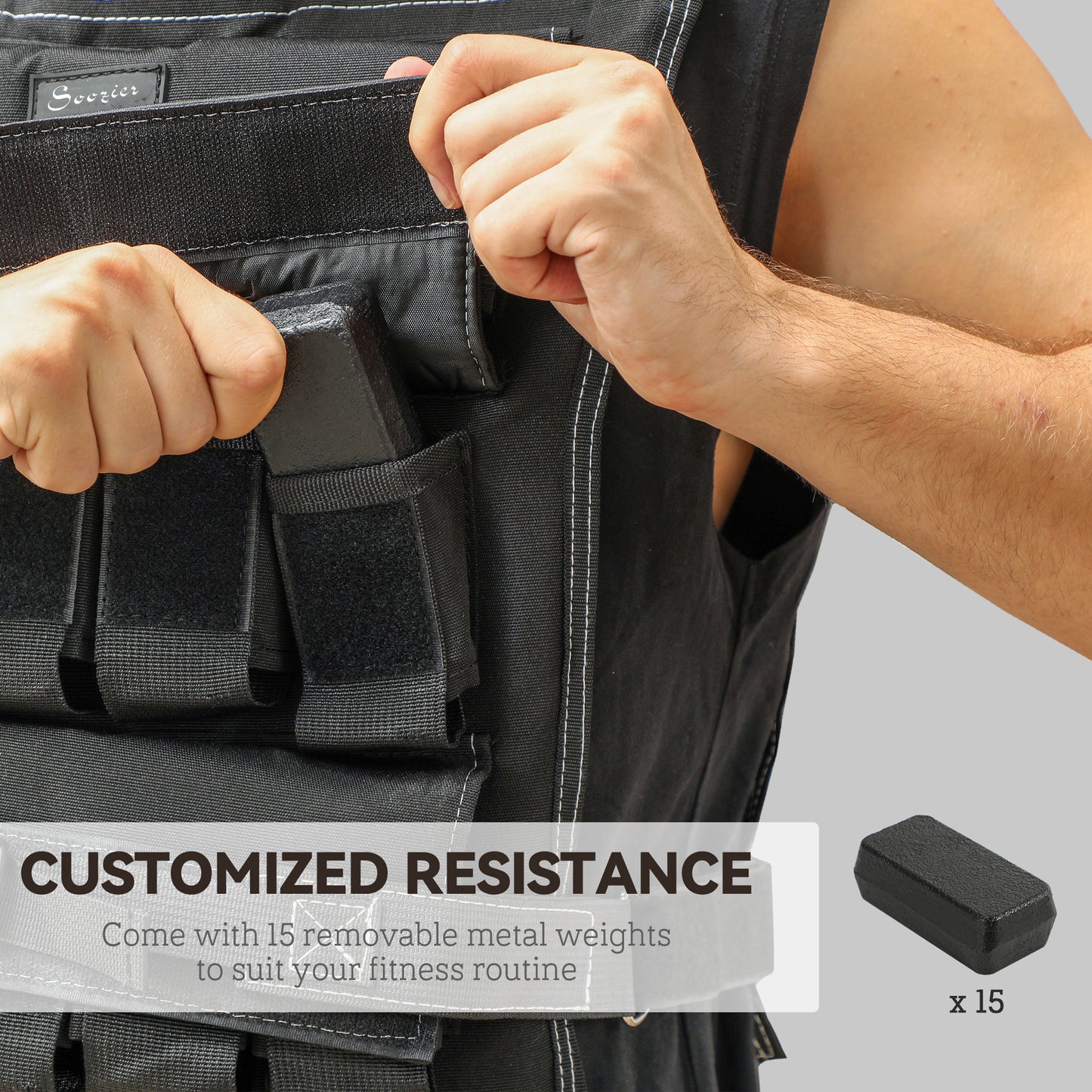Soozier 33LBS Adjustable Weighted Vest, Weight Vest with Reflective Strips, Snug Fit for Men Women Running Strength Training