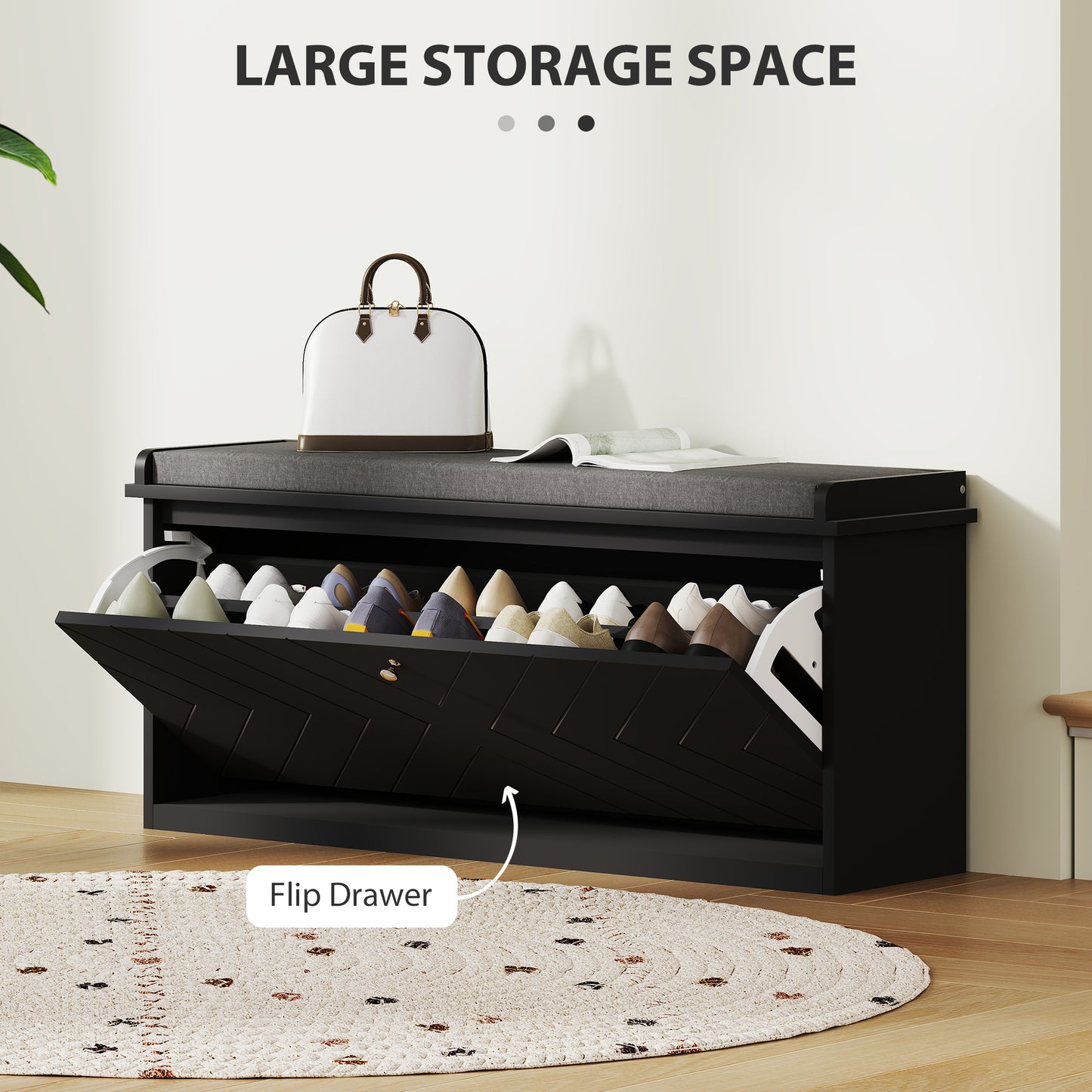 HOMCOM Shoe Storage with Seat, Upholstered Hallway Bench, Shoe Bench with Flip Drawer, Adjustable Shelf for 8 Pairs of Shoes