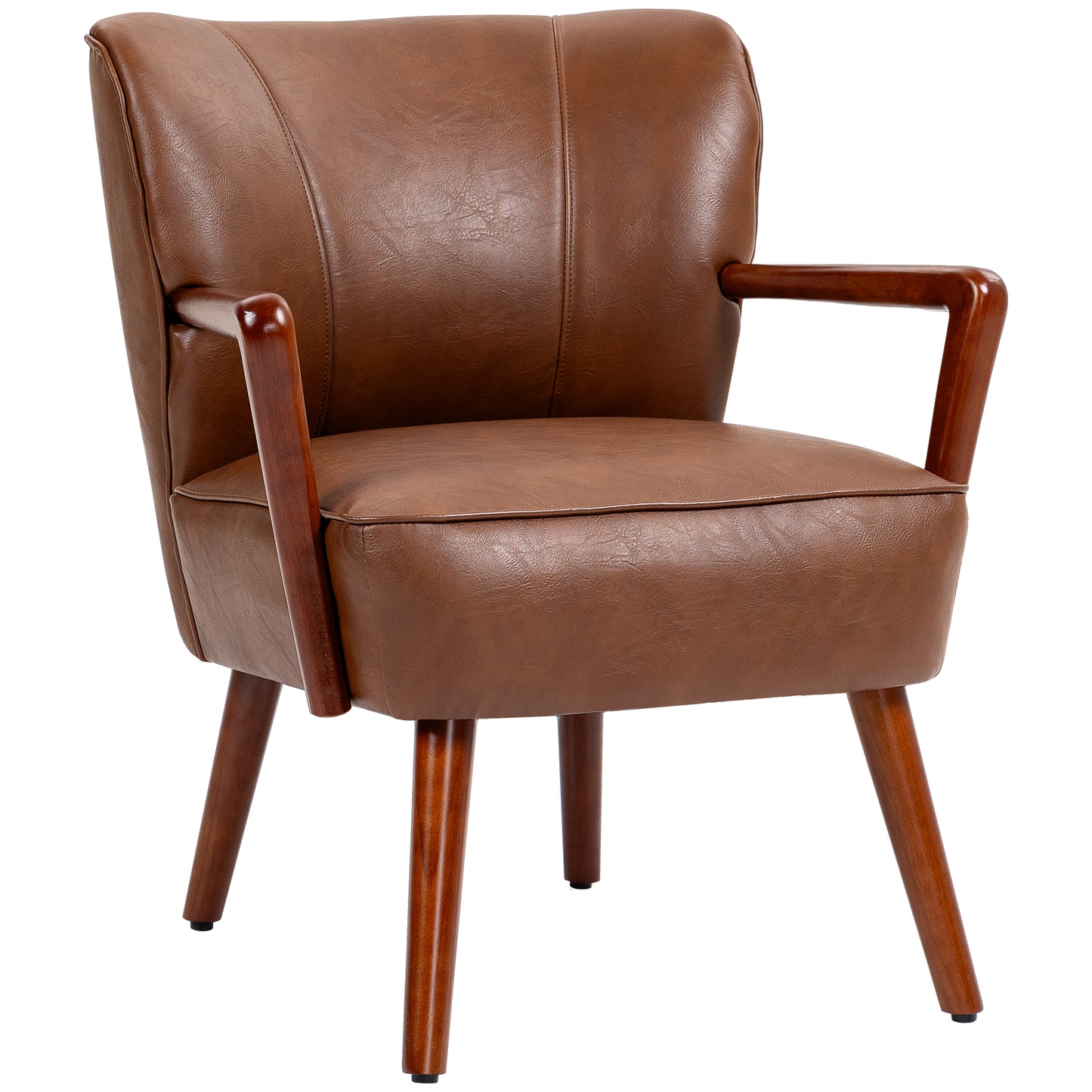 HOMCOM Accent Chair, Modern Armchair, Faux Leather Upholstered Living Room Chair with Wood Legs and Wide Padded Seat, Blue