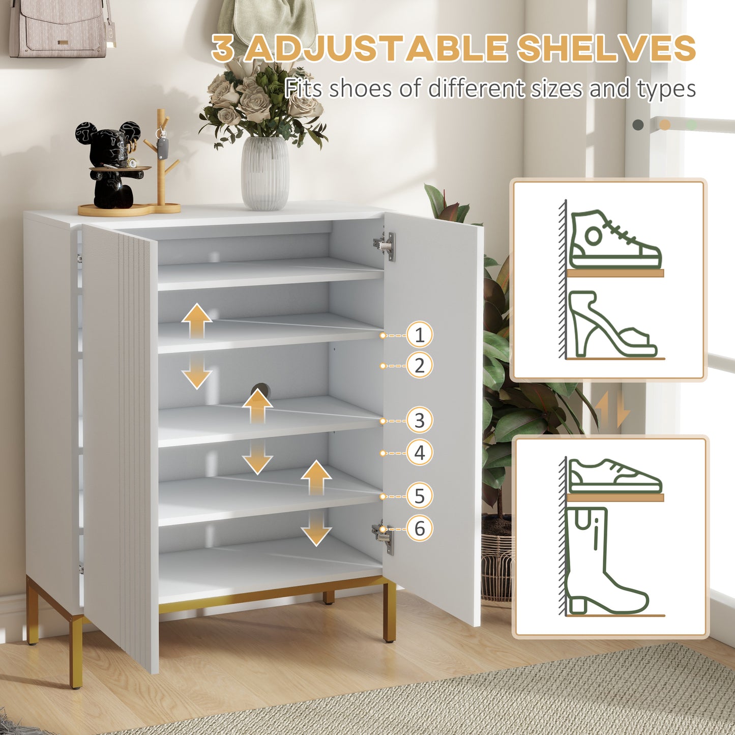 HOMCOM Shoe Storage Cabinet with Adjustable Shelves and Soft-Close Hinges, for 15-20 Pairs of Shoes, White