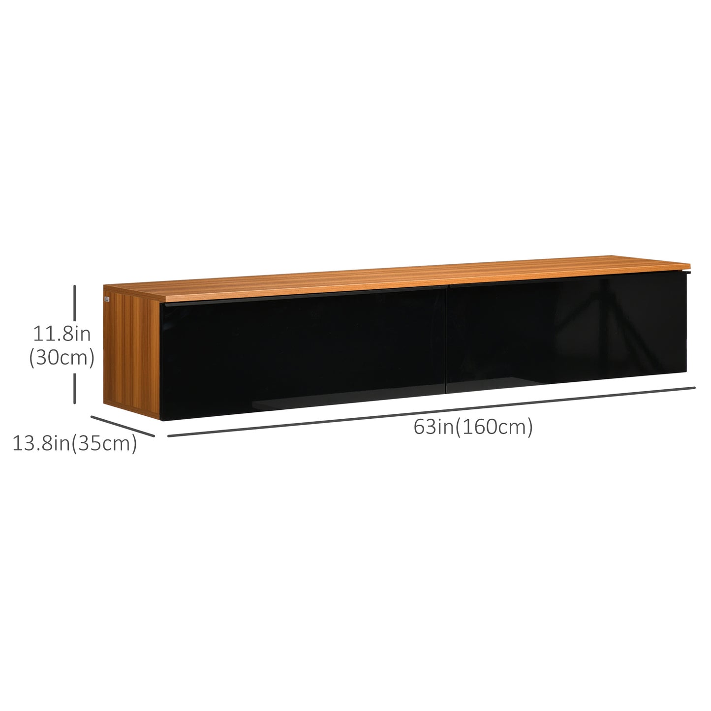 HOMCOM Wall Mounted TV Stand, Floating TV Cabinet for up to 70" TVs with Storage, High Gloss Effect, Brown and Black