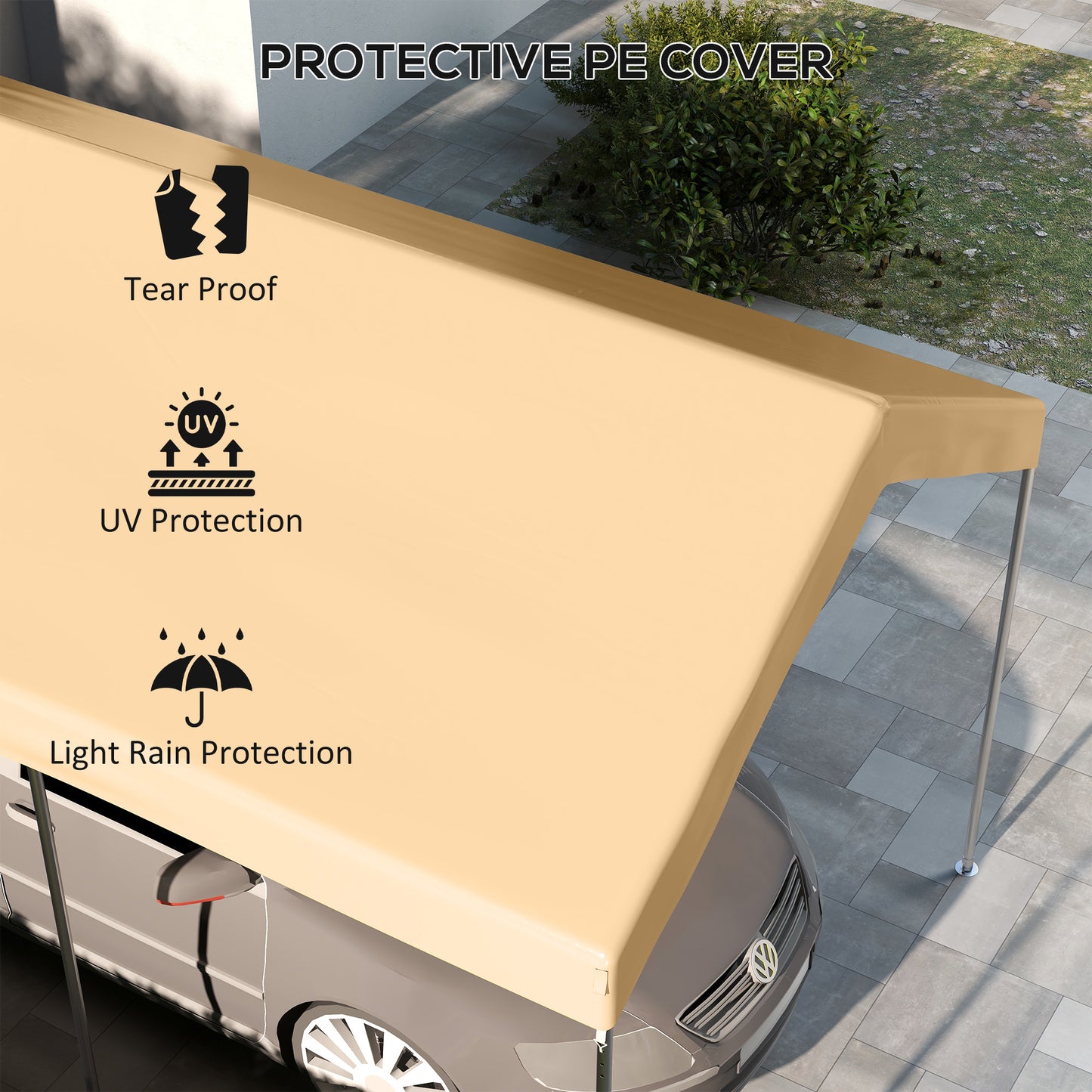 Outsunny 10 x 20ft Carport Replacement Canopy, UV Resistant Garage Car Cover with Ball Bungee Cords, Beige
