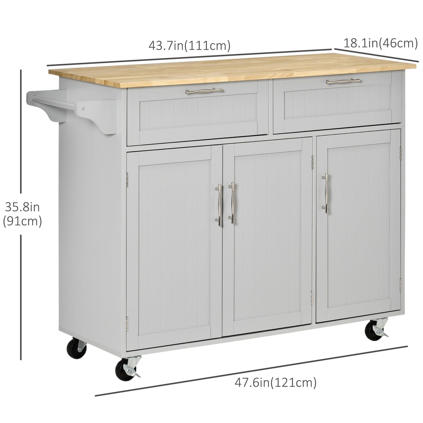 HOMCOM Modern Kitchen Island, Utility Kitchen Serving Cart with 2 Storage Drawers & Cabinets for Dining Room, Black