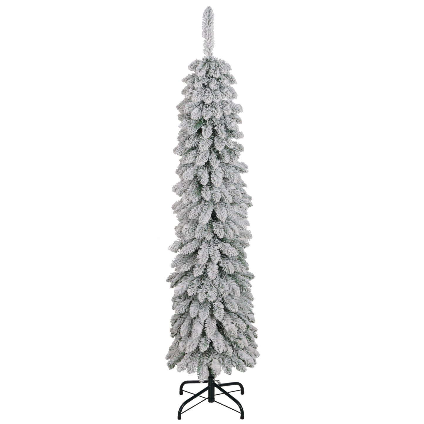 HOMCOM 5ft Snow-Flocked Artificial Christmas Tree, Slim Pencil Xmas Tree with 301 Realistic Branches, Metal Base, Pink