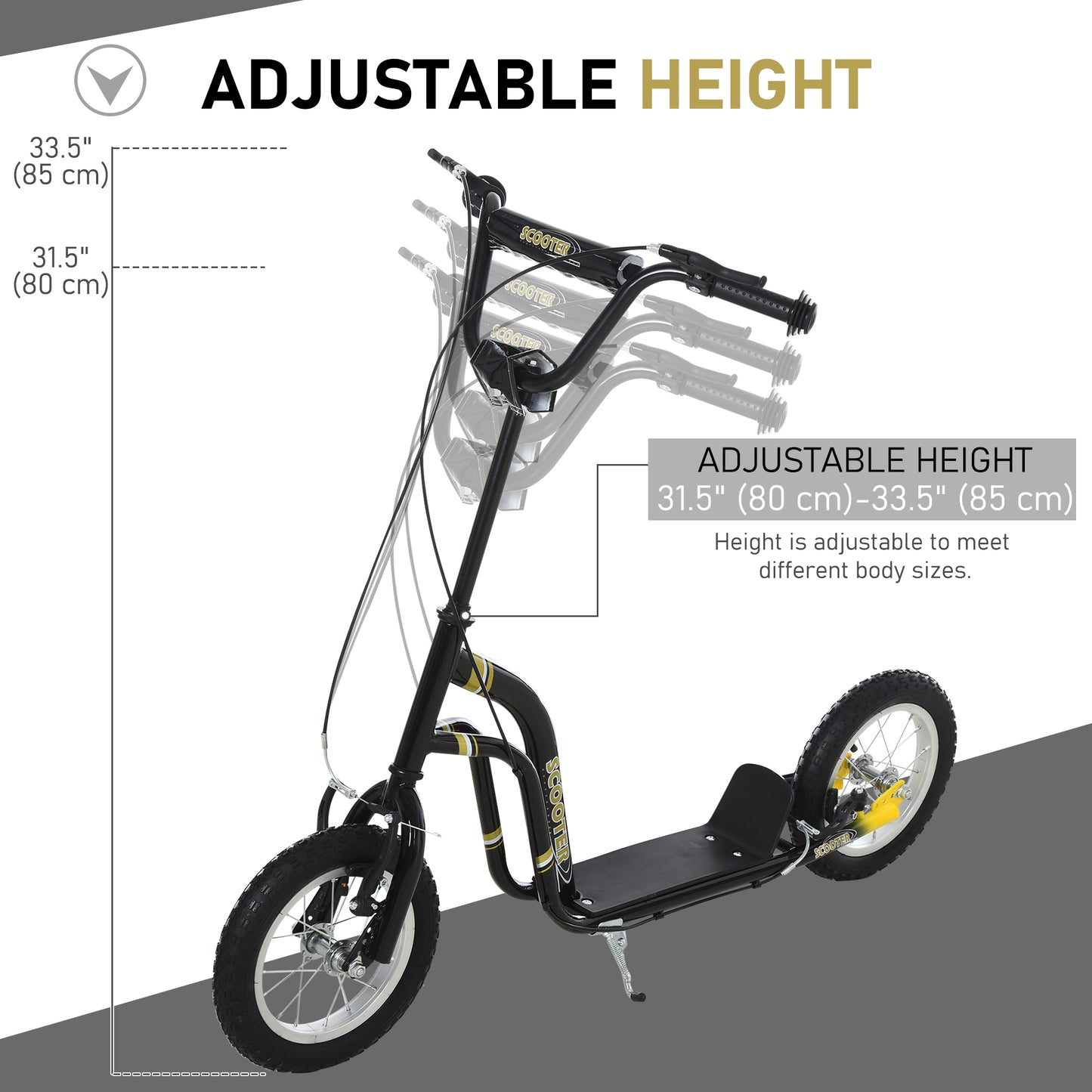 Aosom Dual Brakes Kick Scooter 12-Inch Inflatable Front Wheel Ride On Toy for Age 5+, Black