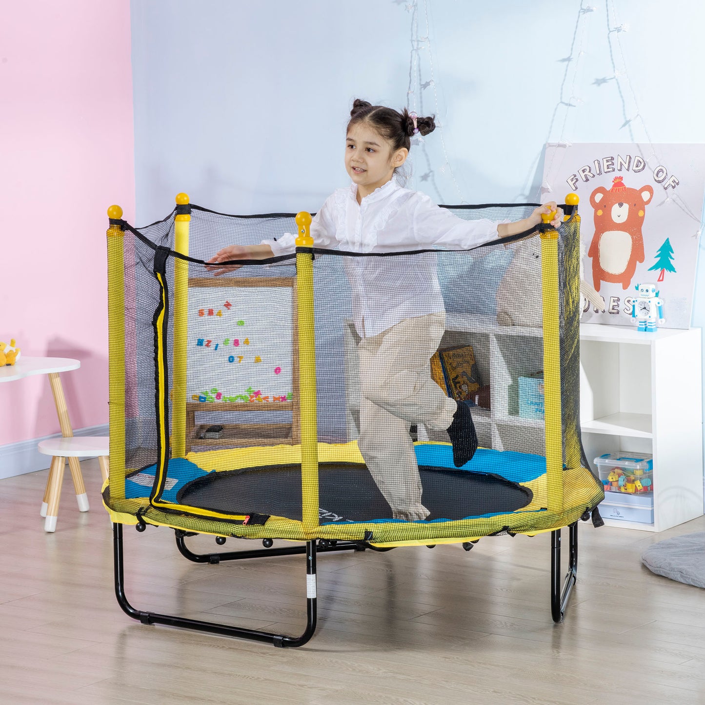 Qaba 4.6FT Trampoline for Kids with Enclosure Net for Ages 3-10, Indoor Outdoor Use, Black