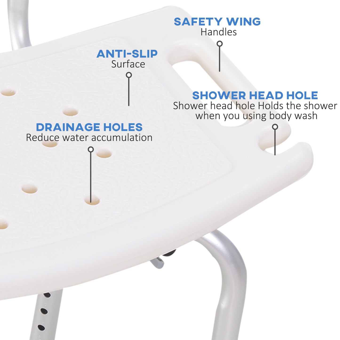 HOMCOM Bath Chair with Back, Adjustable Height Non-slip Shower Stool Bench Tool-Free Assembly Bathroom Aids, White