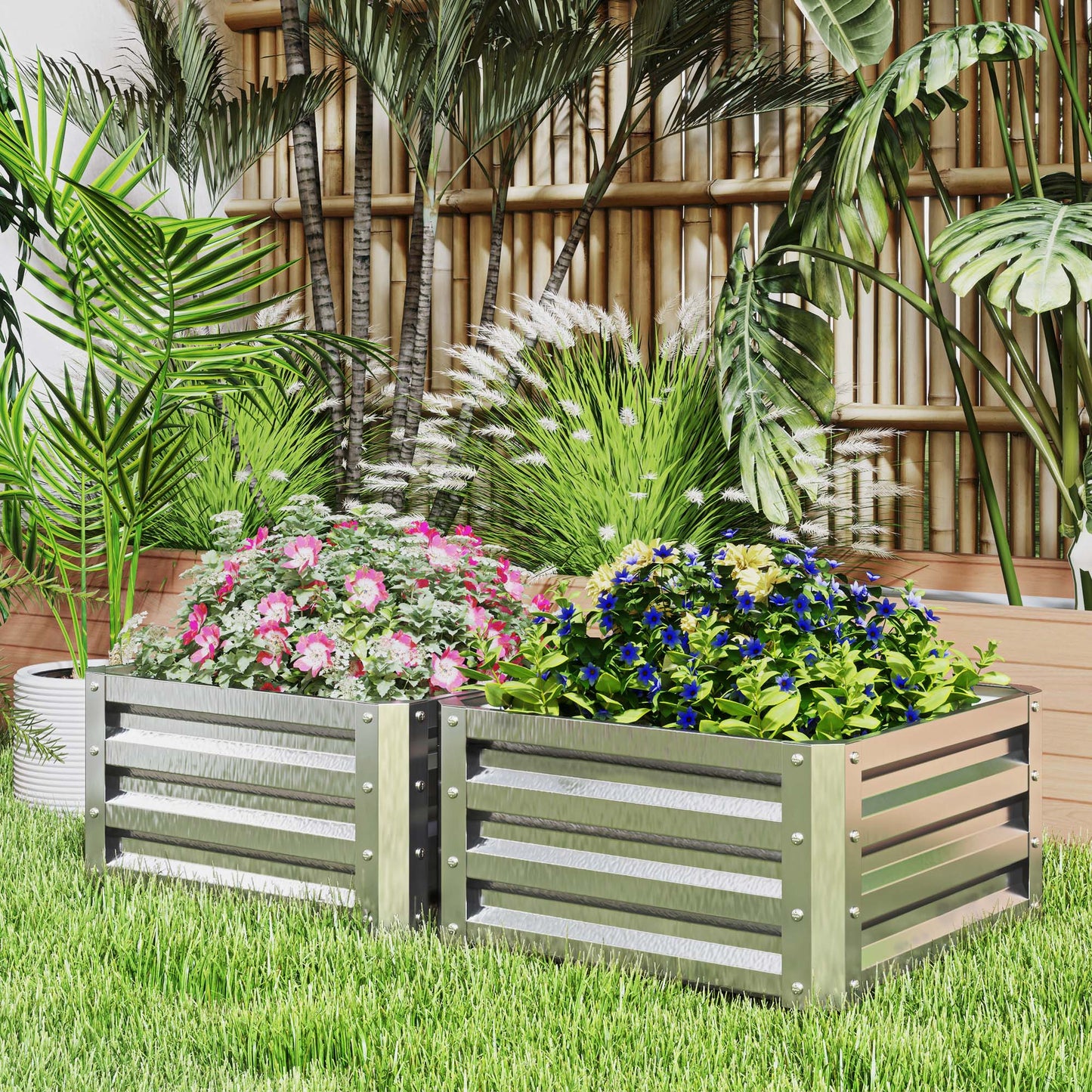Outsunny 2' x 2' x 1' 2-Pieces Raised Garden Bed with Galvanised Steel Frame for Vegetables, Flowers, Herbs, Silver