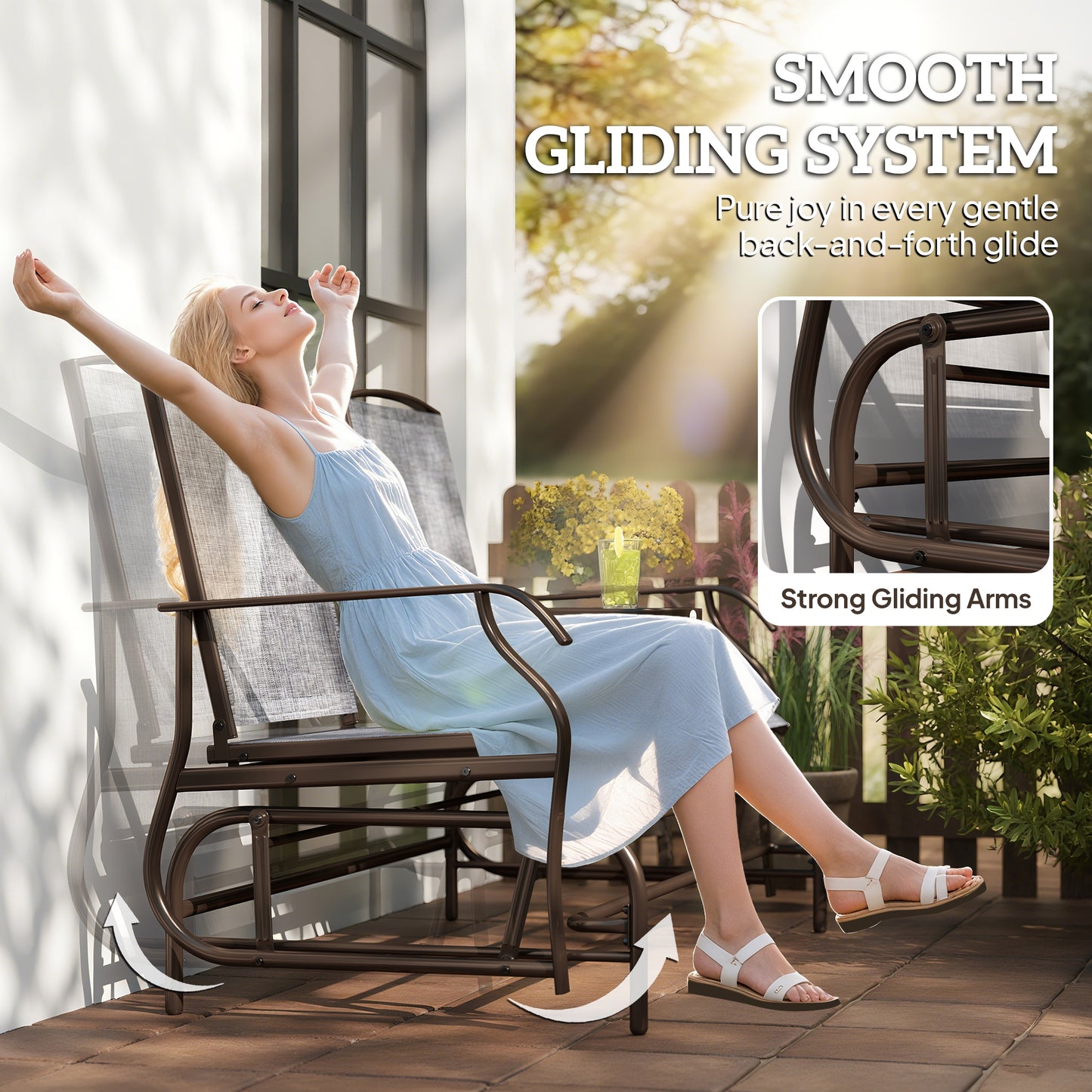Outsunny Patio Glider Rocking Chair 2 Person Outdoor Loveseat Rocker Garden Furniture Bench, Grey