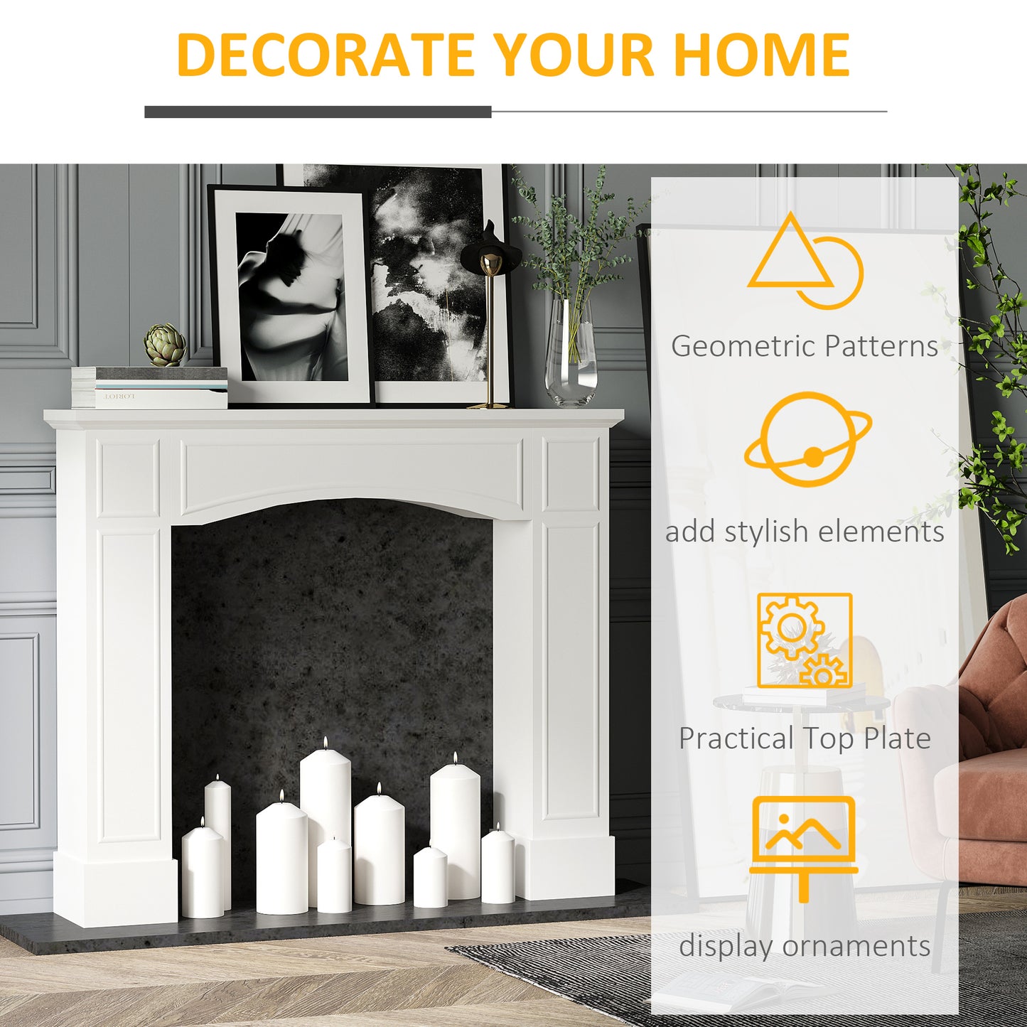 HOMCOM Modern Fireplace Mantel, Surround Mantel for Fireplace with Decorative Pattern Interior Width 29", White