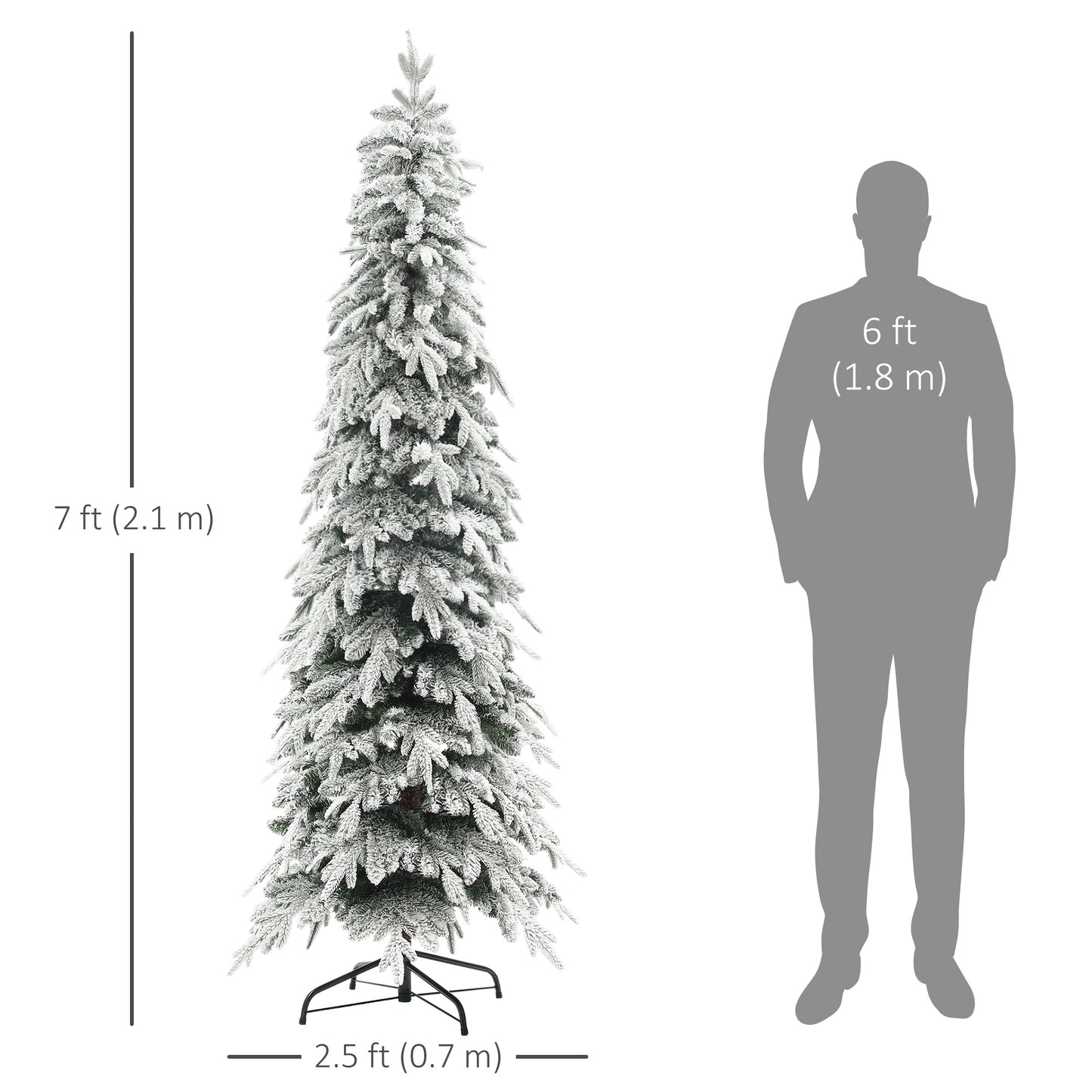 HOMCOM 6ft Pencil Flocked Artificial Christmas Tree with 600 Branch Tips, Auto Open and Steel Base, Green