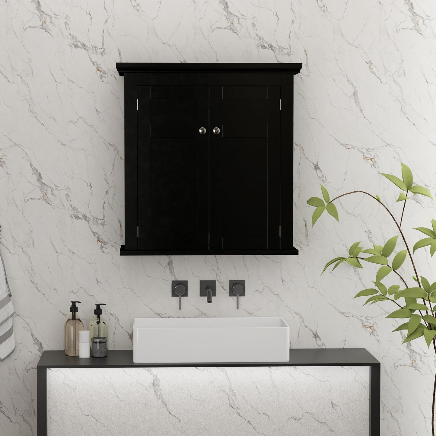 kleankin Bathroom Cabinet, Medicine Cabinet, Over Toilet Storage Cabinet with Adjustable Shelves for Entryway, Black