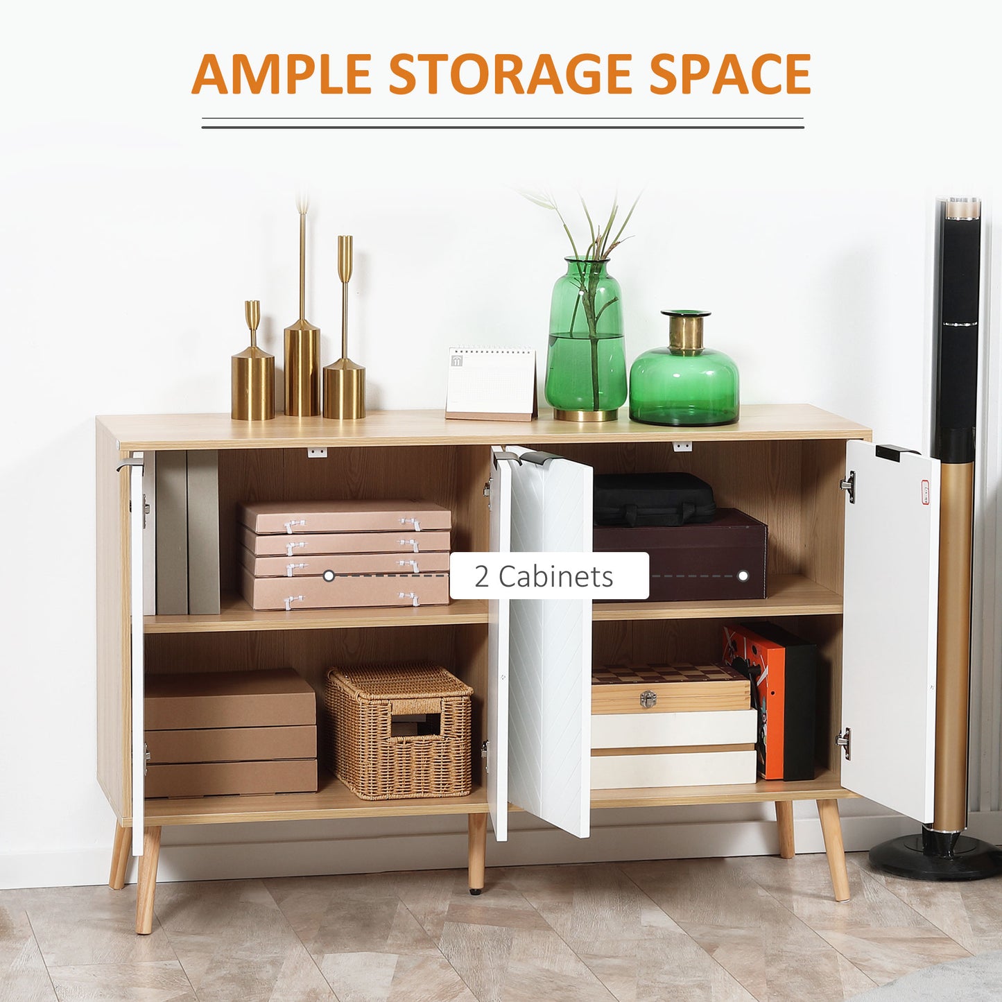 HOMCOM Modern Sideboard and Buffet, Dining Room Cabinet with Adjustable Shelves for Kitchen, Living Room, Natural