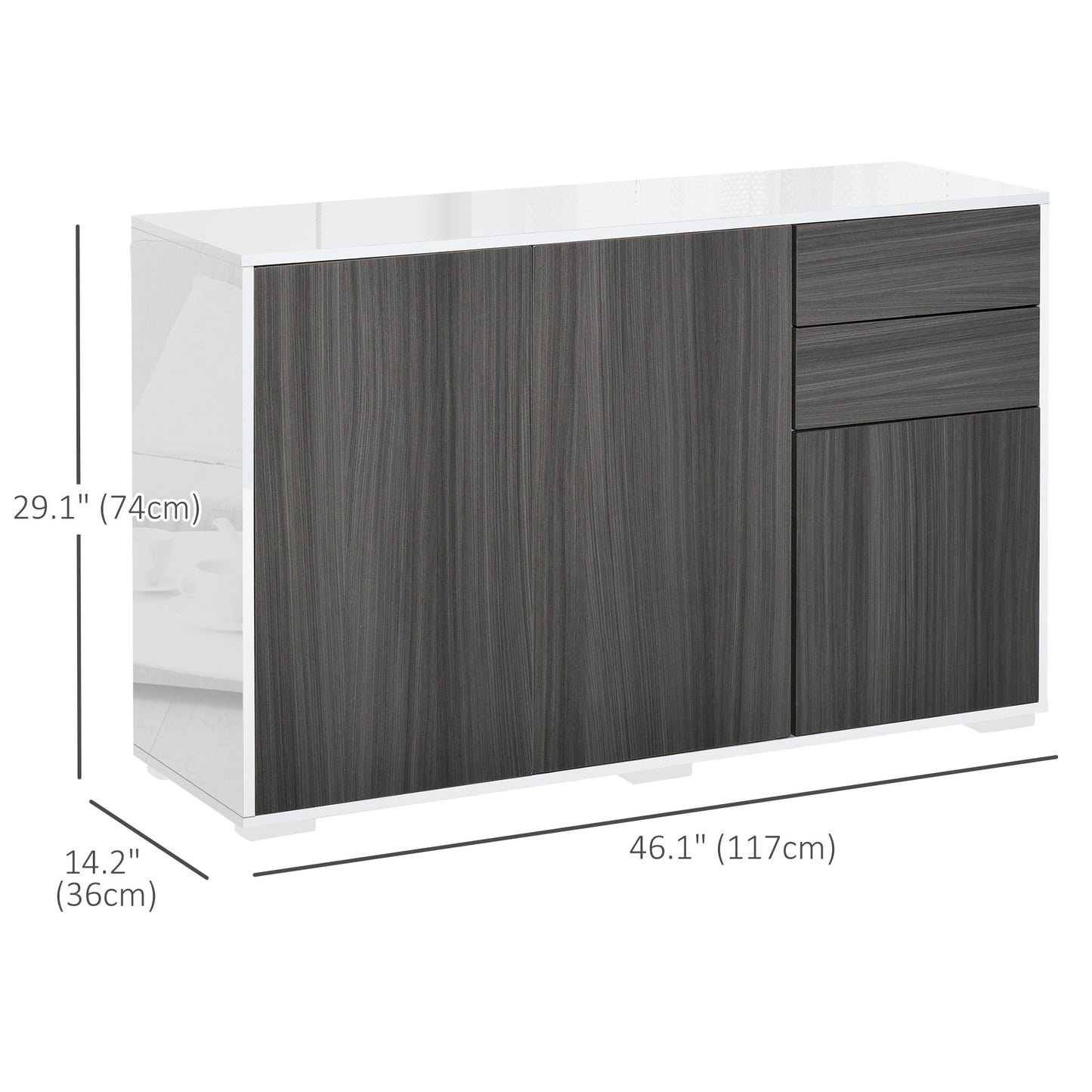 HOMCOM Kitchen Sideboard Storage Cabinet, Modern Coffee Bar with Push-Open Design and 2 Drawers for Living Room, Black