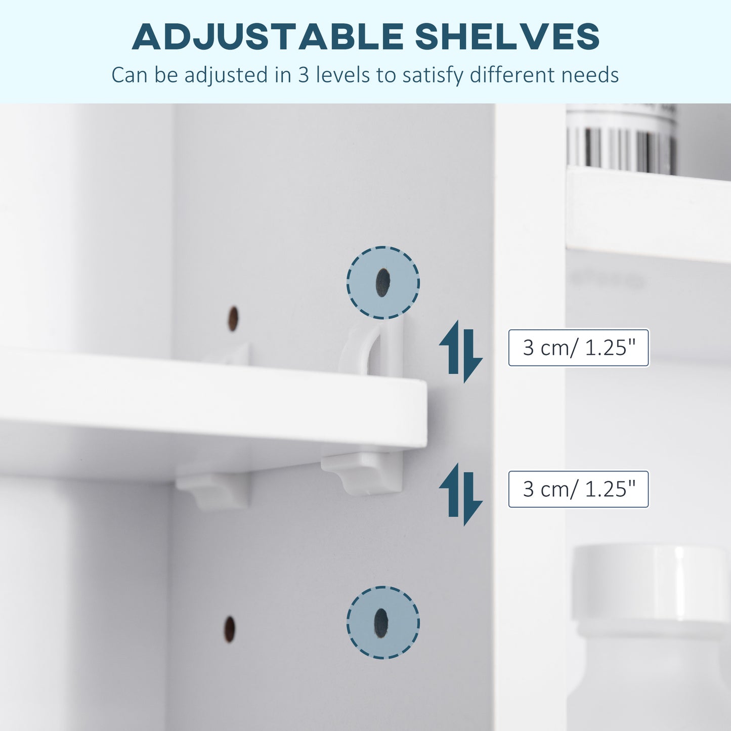 kleankin Wall Mounted Medicine Cabinet, 39.25"W x 27.5"H Bathroom Mirror Cabinet with Single Mirrored Door, Shelves and Storage Cupboard, White