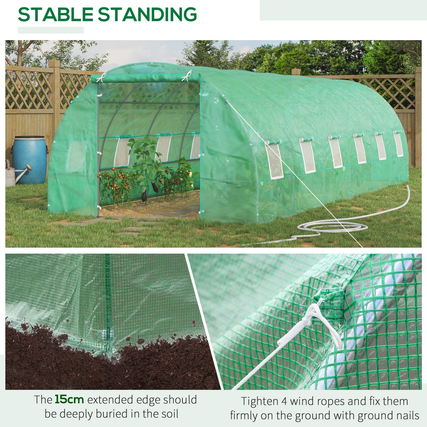 Outsunny Walk-in Greenhouse 20x10x7ft Heavy Duty Outdoor Backyard Seed Plant Vegetables Grow Warm House Green