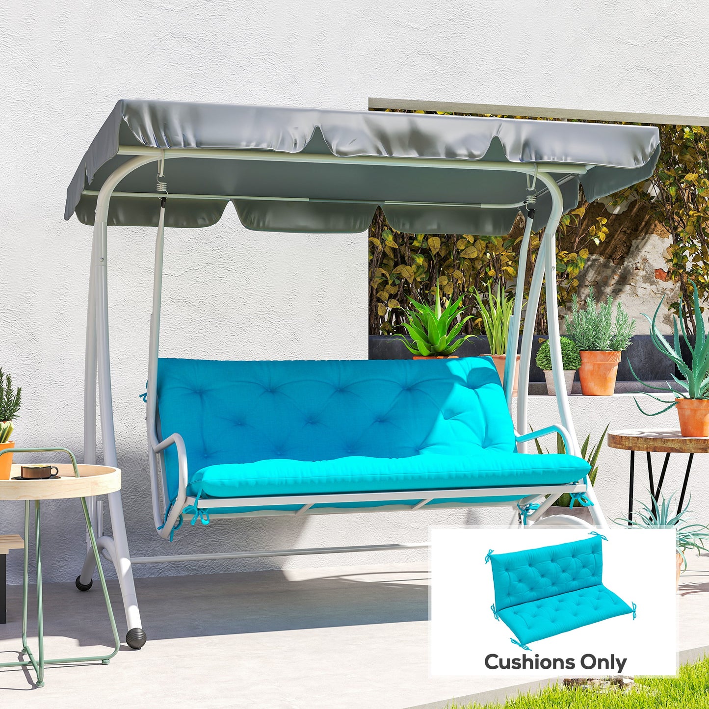 Outsunny 2 Seater Garden Bench Cushion, Thick Outdoor Non-Slip 2 Seater Soft Pad With Backrest for Garden Patio, 52" x 43" x 4", Dark Grey