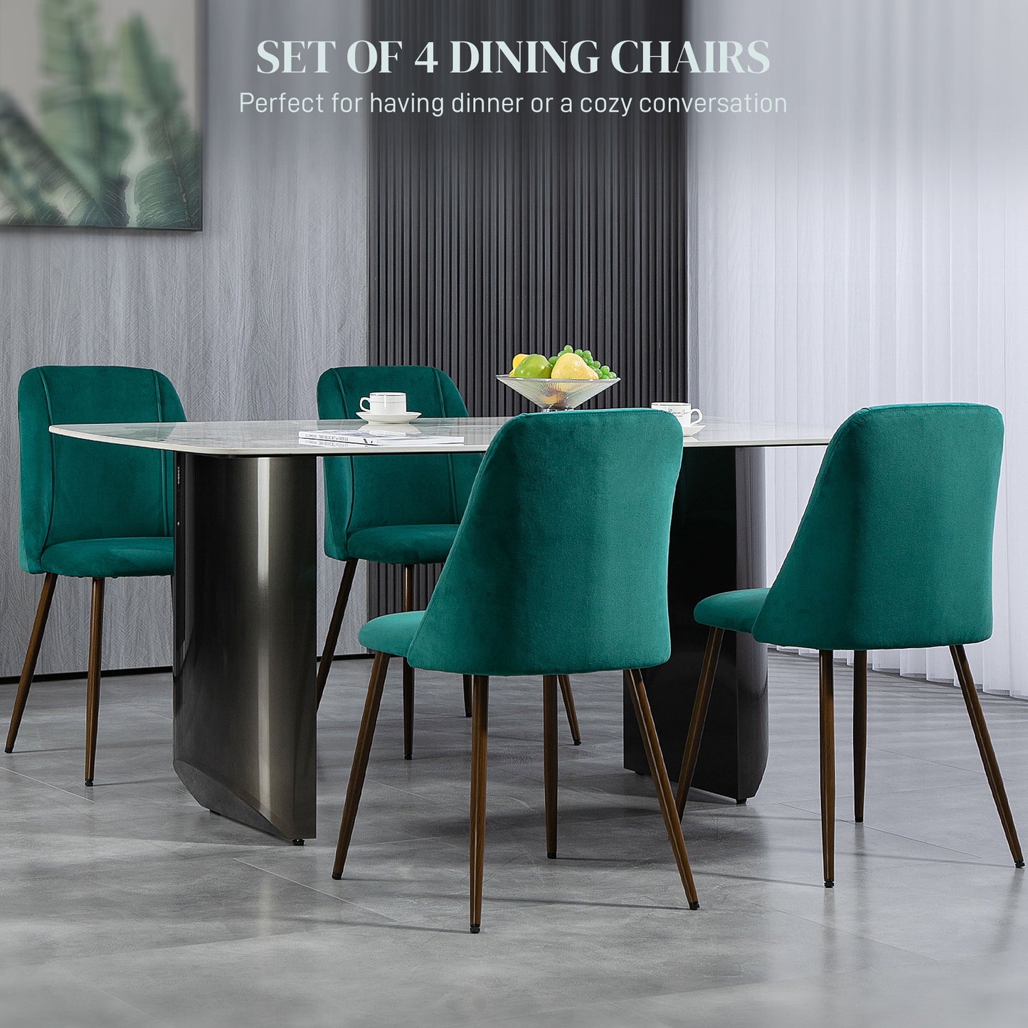 HOMCOM Upholstered Dining Chairs Set of 4, Velvet Accent Chair with Back and Wood-grain Steel Leg for Kitchen, Grey
