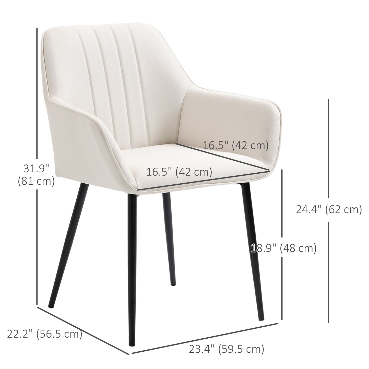 HOMCOM Dining Chairs Set of 2, Linen Upholstery Accent Chair with Back, Armrest, Metal Legs, Dark Grey