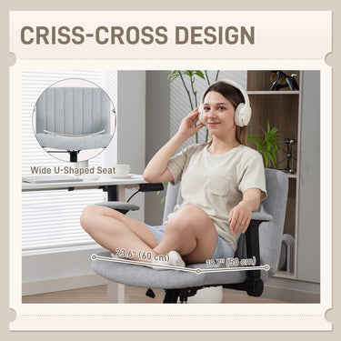 HOMCOM Criss Cross Chair with Flip-up Armrests, Wheels, Wide Office Chair with Adjustable Height, Tilting for Home, Grey
