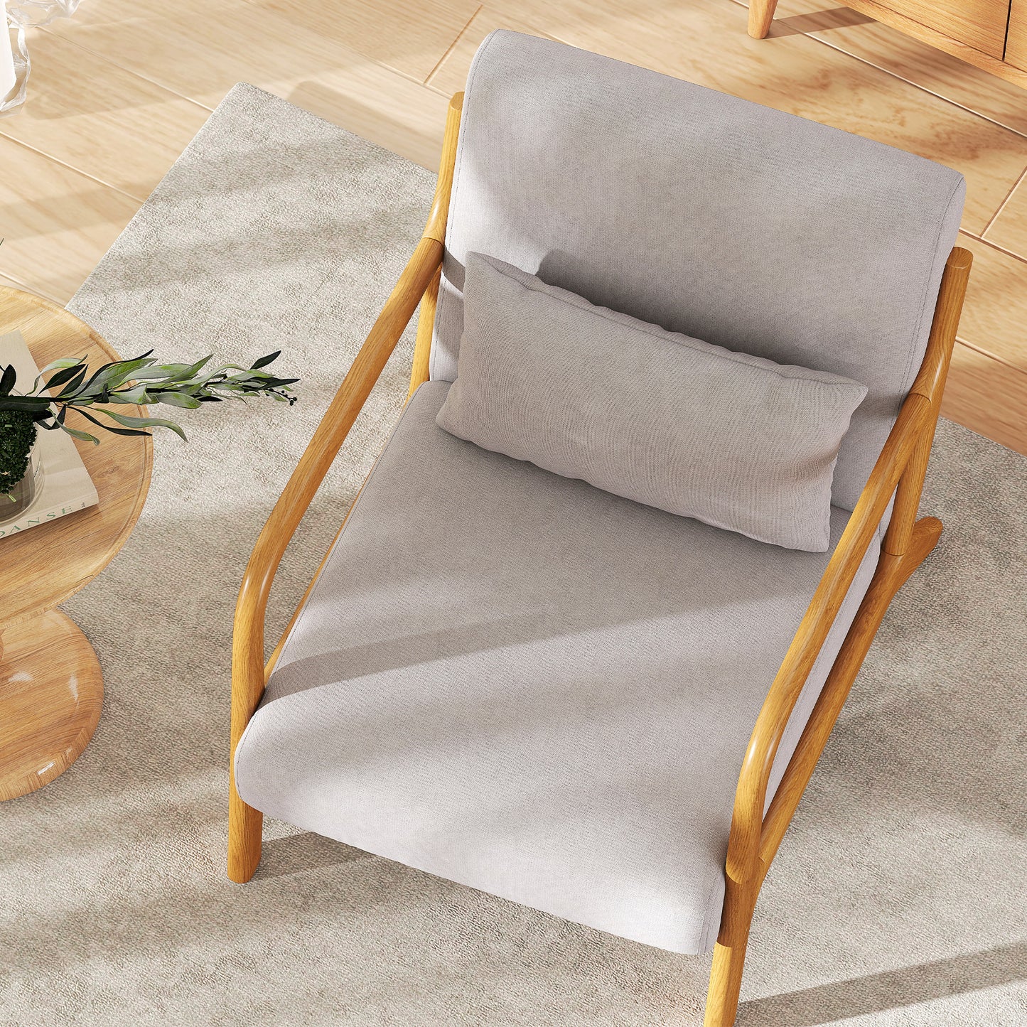 HOMCOM Armchair Upholstered Lounge Chair with Rubber Wood Frame Throw Pillows and Comfortable Cushion, White