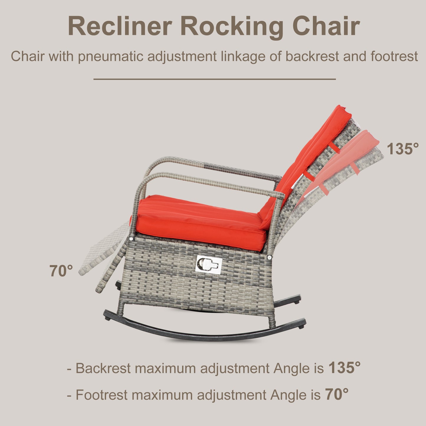 Outsunny Outdoor Wicker Rocking Chair with Cushion, Patio PE Rattan Recliner Chair with Adjustable Footrest, Armrests, Dark Blue