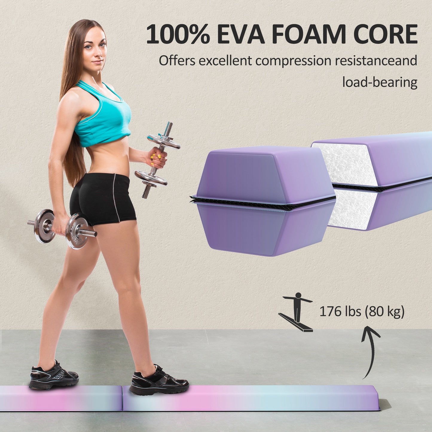 Soozier 7.7ft Folding Balance Beam, Gymnastics Equipment with Anti-Slip Bottom for Kids Home Training, Multicolour