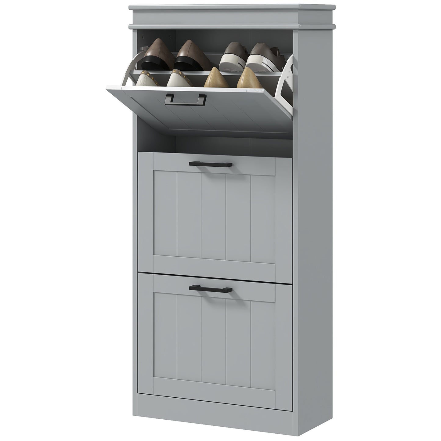 HOMCOM Slim Shoe Cabinet with 3 Flip Drawers and Adjustable Shelves, Narrow Shoe Cabinet for 15 Pairs of Shoes, White