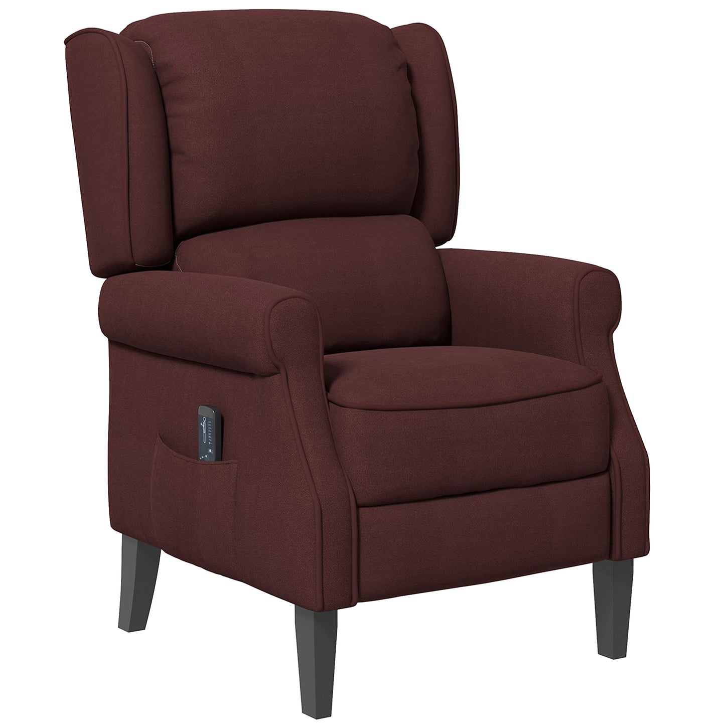 HOMCOM Massage Recliner Chair for Living Room, Push Back Recliner Sofa, Suede Wingback Reclining Chair with Extendable Footrest, Wood Legs, Remote Control, Side Pockets, Black