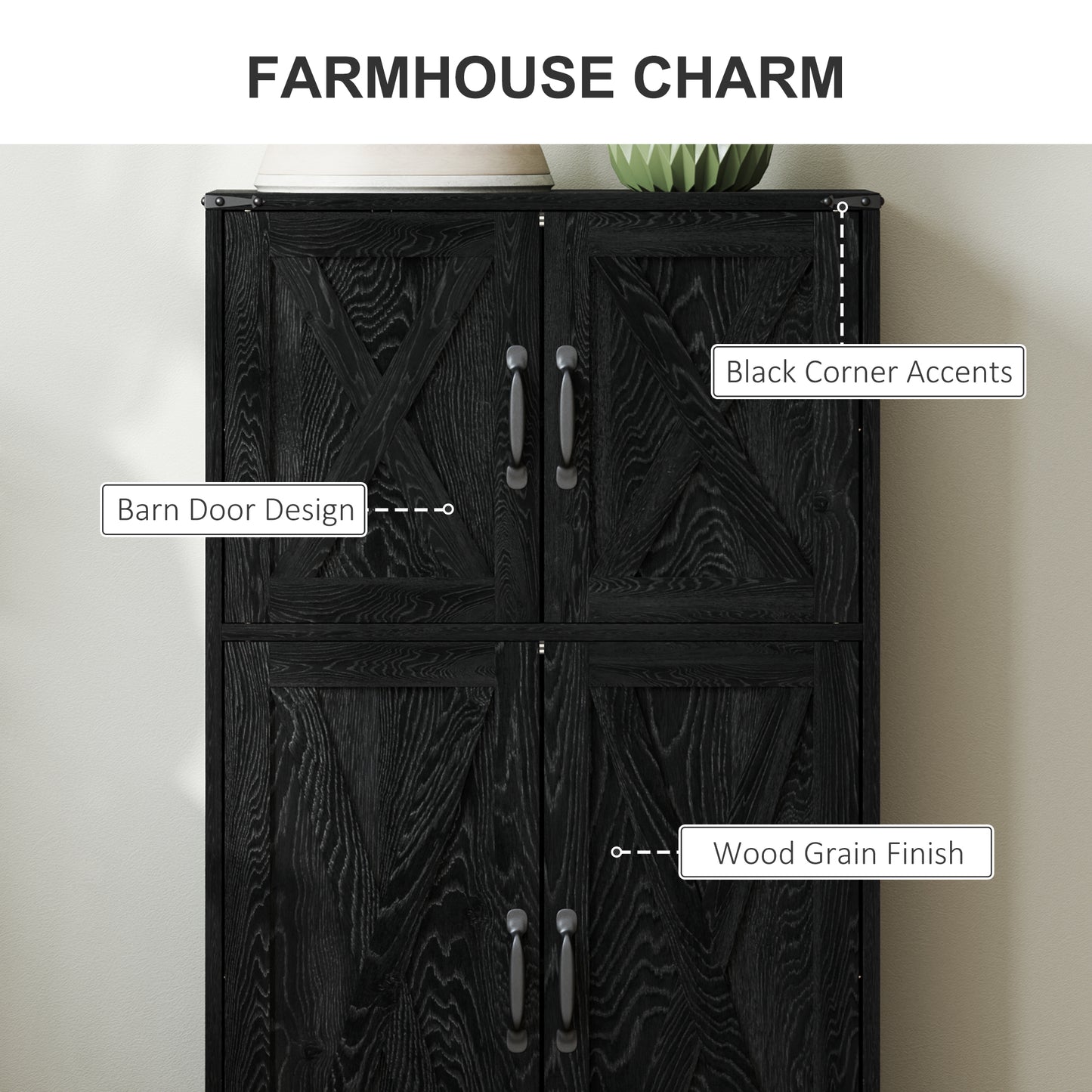 HOMCOM Farmhouse Kitchen Pantry, Freestanding Kitchen Pantry Storage Cabinet with Barn Doors and Adjustable Shelves, Grey
