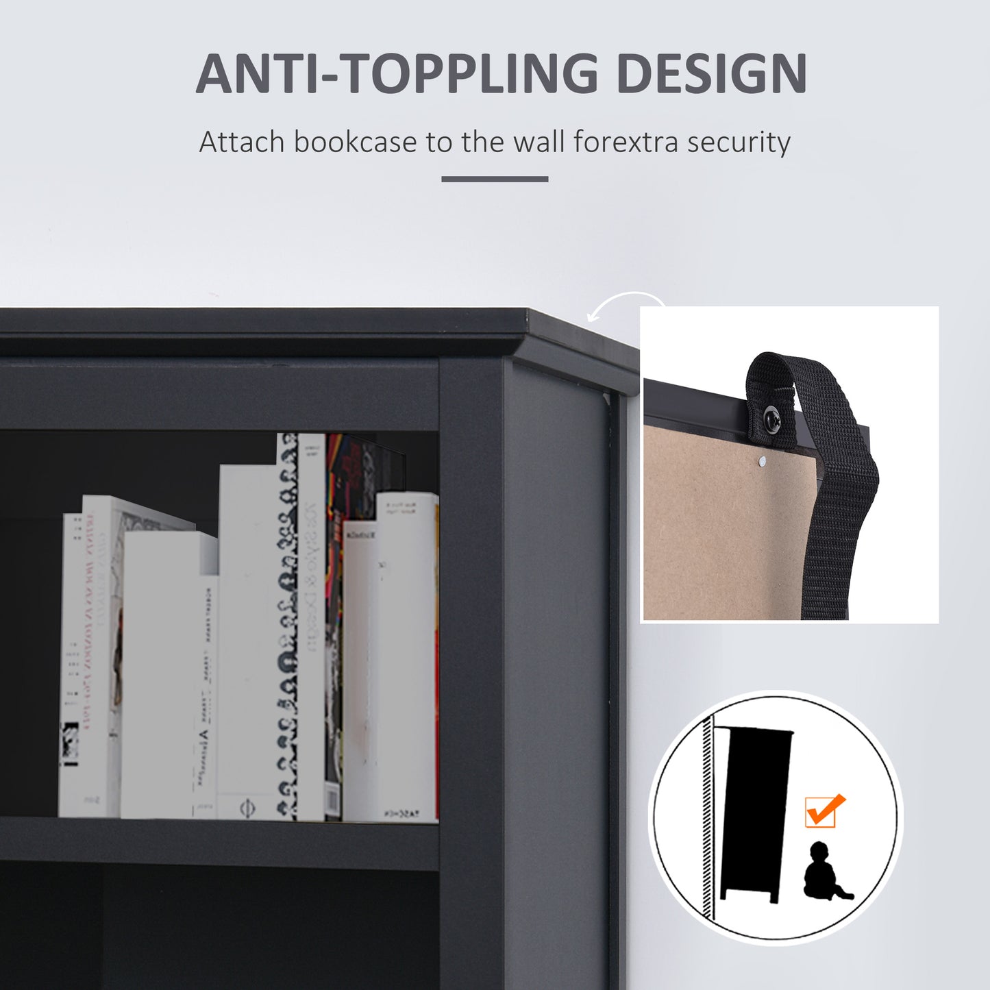 HOMCOM Multifunctional Storage Cabinet Bookcase with Adjustable Shelves Display Rack for Study, Kitchen, Living Room, White