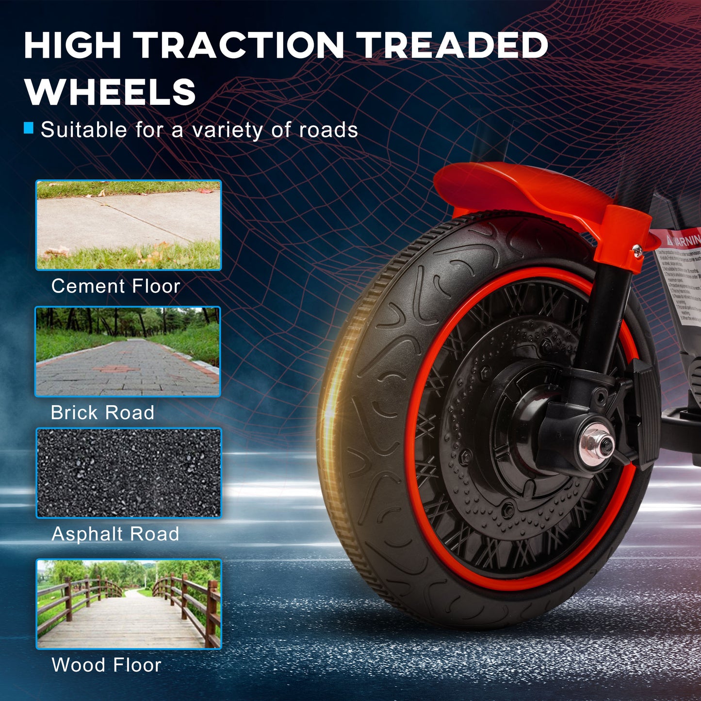 Aosom 6V Kids Motorcycle with Training Wheels, Foot Pedal, Headlight, Music, Forward/Reverse, Single-Button Start, Red