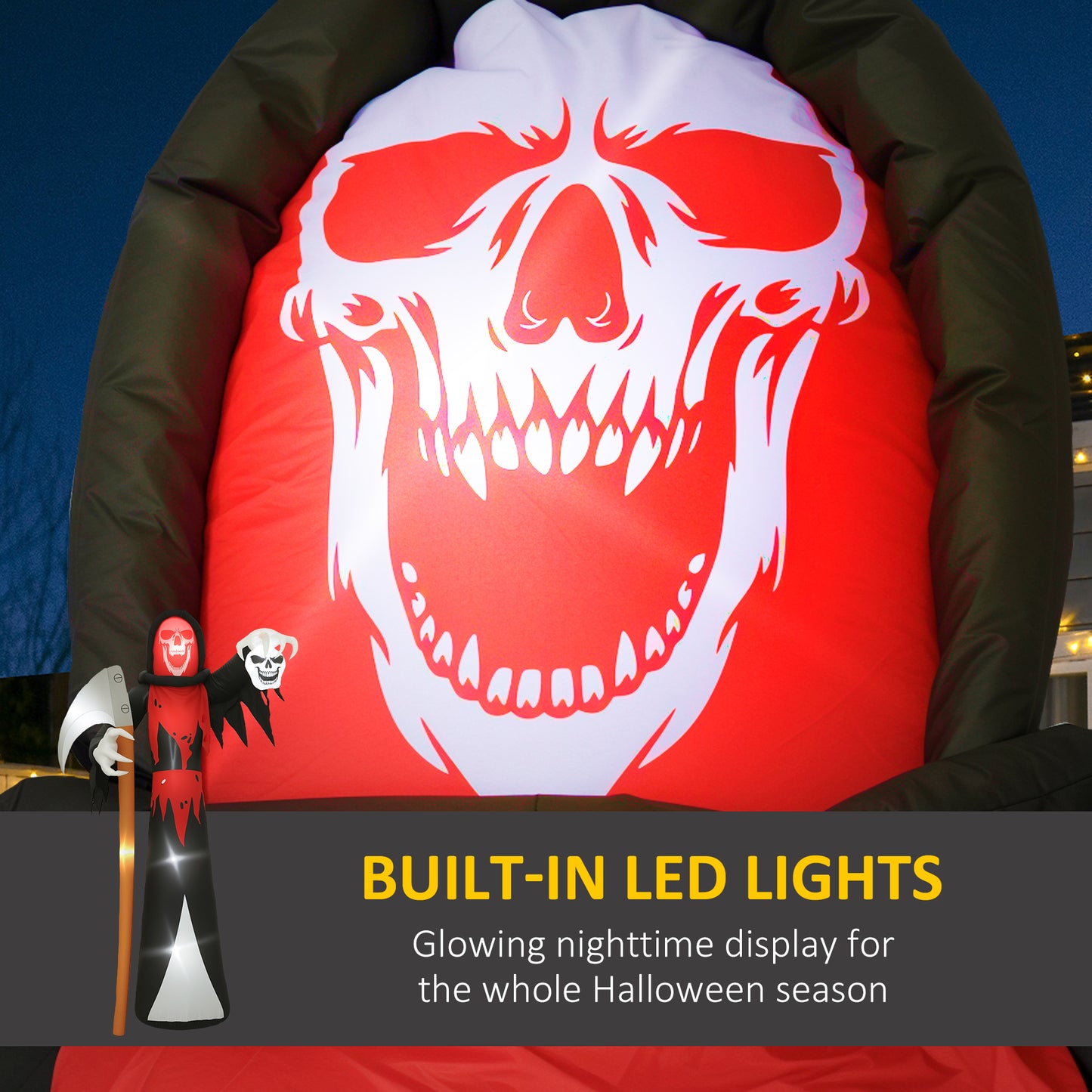 Outsunny 12 FT Halloween Inflatable Grim Reaper, Blow Up Garden Decor with Built-in Lights for Halloween Party Indoor, Outdoor