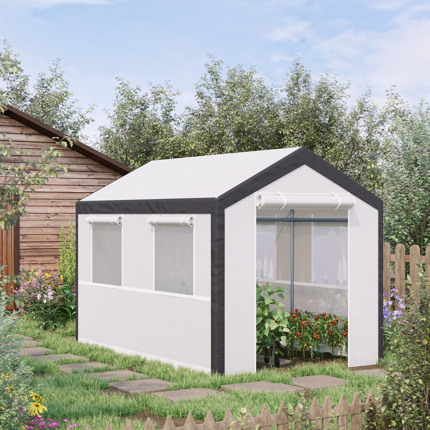 Outsunny 6.6' x 10' x 7' Heavy Duty Walk-In Greenhouse Vegetable Seed Growth Tent Outdoor Plant Growing Tunnel Warm House Flower Shed Backyard White