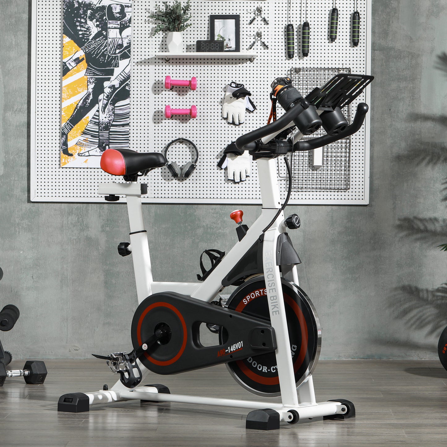 Soozier Adjustable Upright Stationary Exercise Bike w/ LCD Display, Indoor Cycling Bike for Home w/ Adjustable Resistance, White
