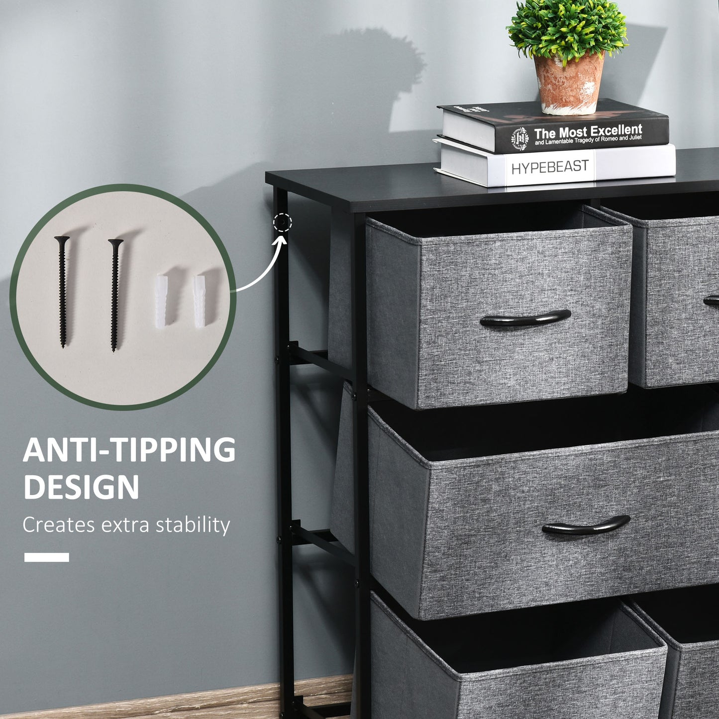 HOMCOM 8-Bin Dresser Storage Tower Cabinet Organizer Unit, Easy Pull Fabric Bins with Metal Frame for Living Room