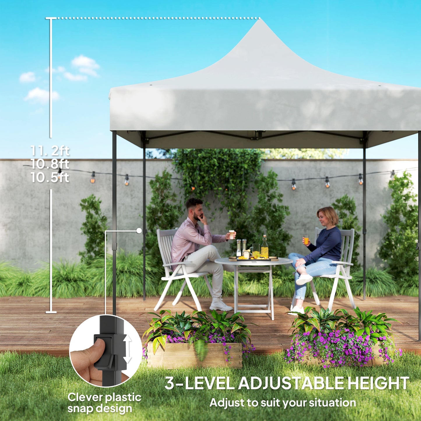 Outsunny 10' x 10' Pop Up Canopy Tent with Sidewalls, Instant Sun Shelter, Height Adjustable, with Wheeled Bag and Sand Bags
