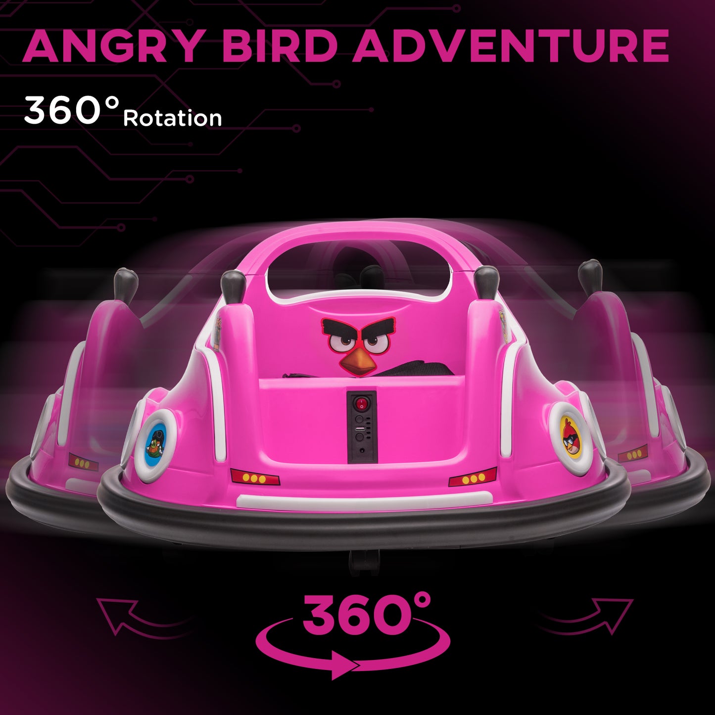 Qaba Angry Bird Licensed Electric Ride on Car, 12V Bumper Car for Kids w/ Dual Joysticks, 360 Degree Spin, Blue