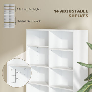 HOMCOM 9-Tier DVD Shelf with 18 Compartments and 14 Adjustable Shelves, Holds 640 CDs, 360 DVDs or 430 Blu-rays, White