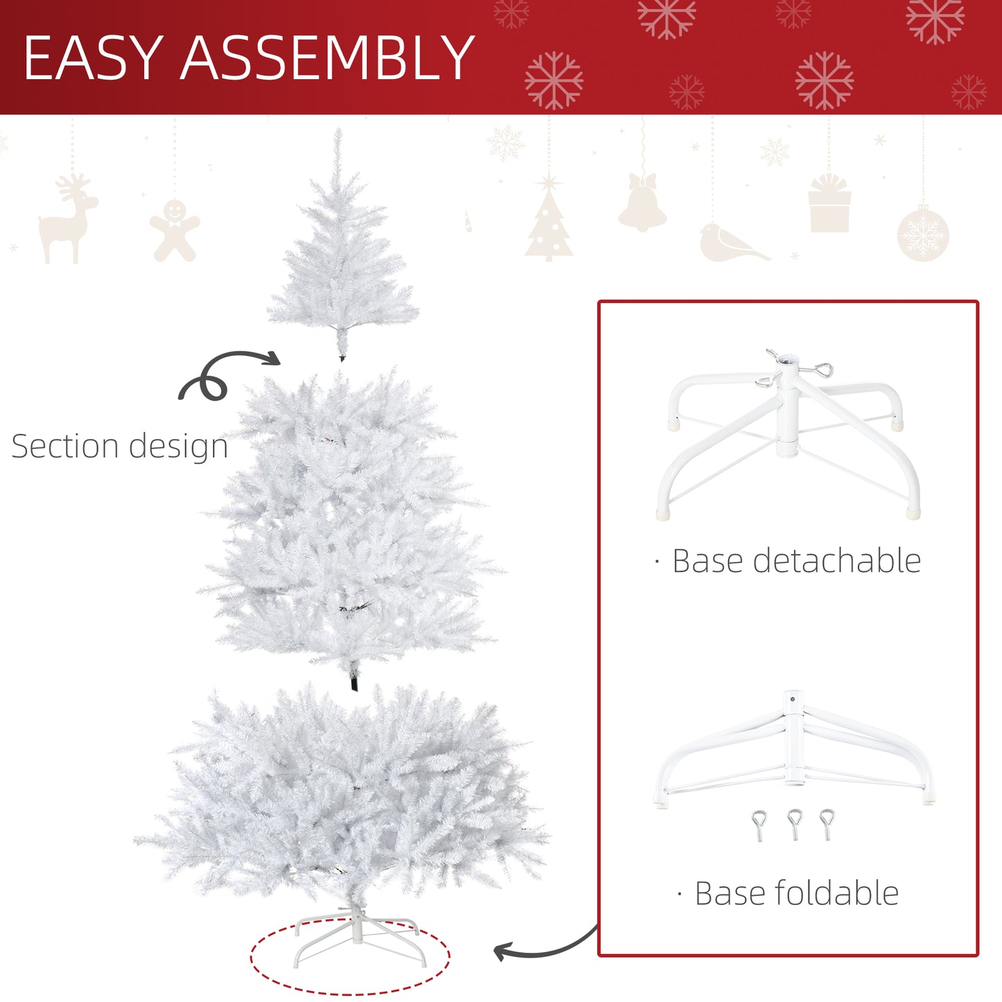 HOMCOM 7.5ft Artificial Snow Flocked Christmas Tree Xmas Tree Holiday Home Indoor Decoration for Party with Foldable Feet, Green