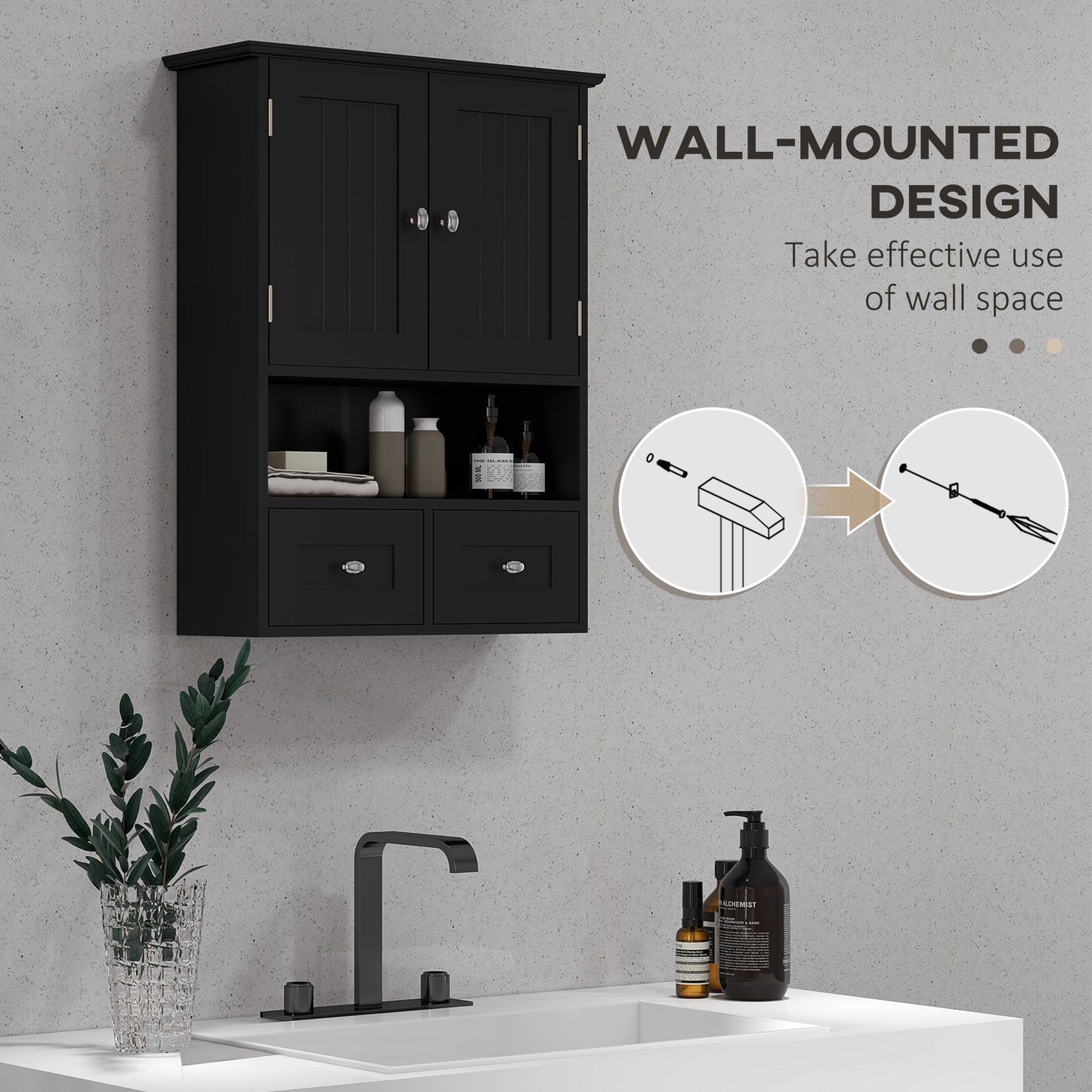 kleankin Bathroom Wall Cabinet, Medicine Cabinet, Over Toilet Storage Cabinet with Shelf and Drawers for Hallway, Living Room, White